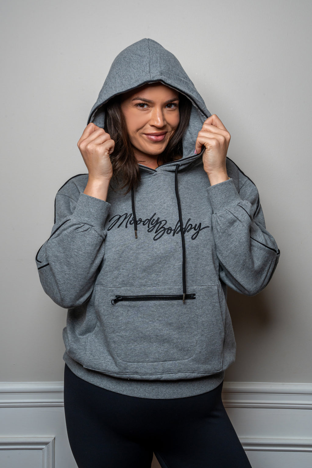 Deep Gray Signature Black Trim Hoodie