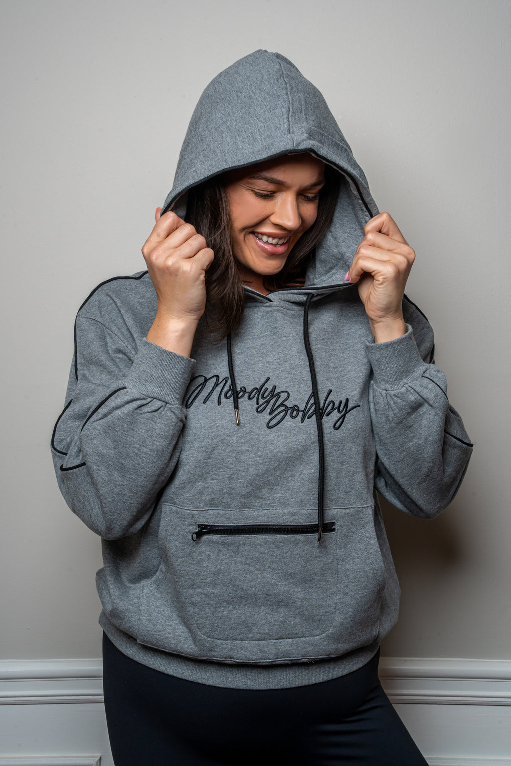 Deep Gray Signature Black Trim Hoodie