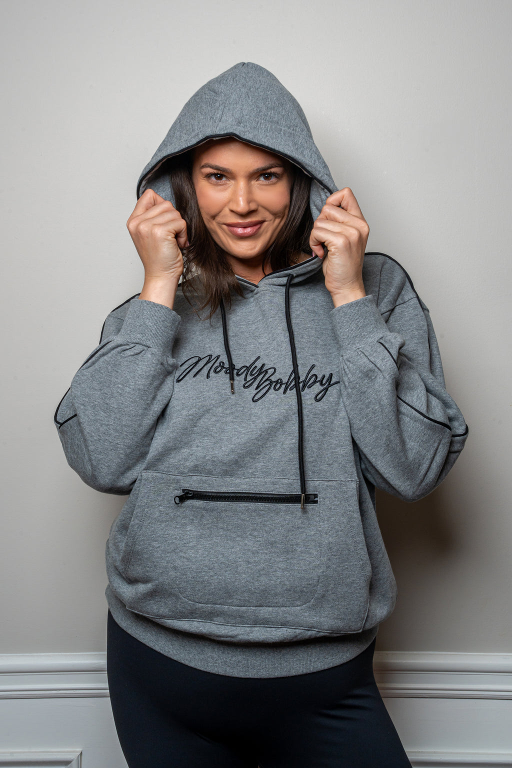Deep Gray Signature Black Trim Hoodie