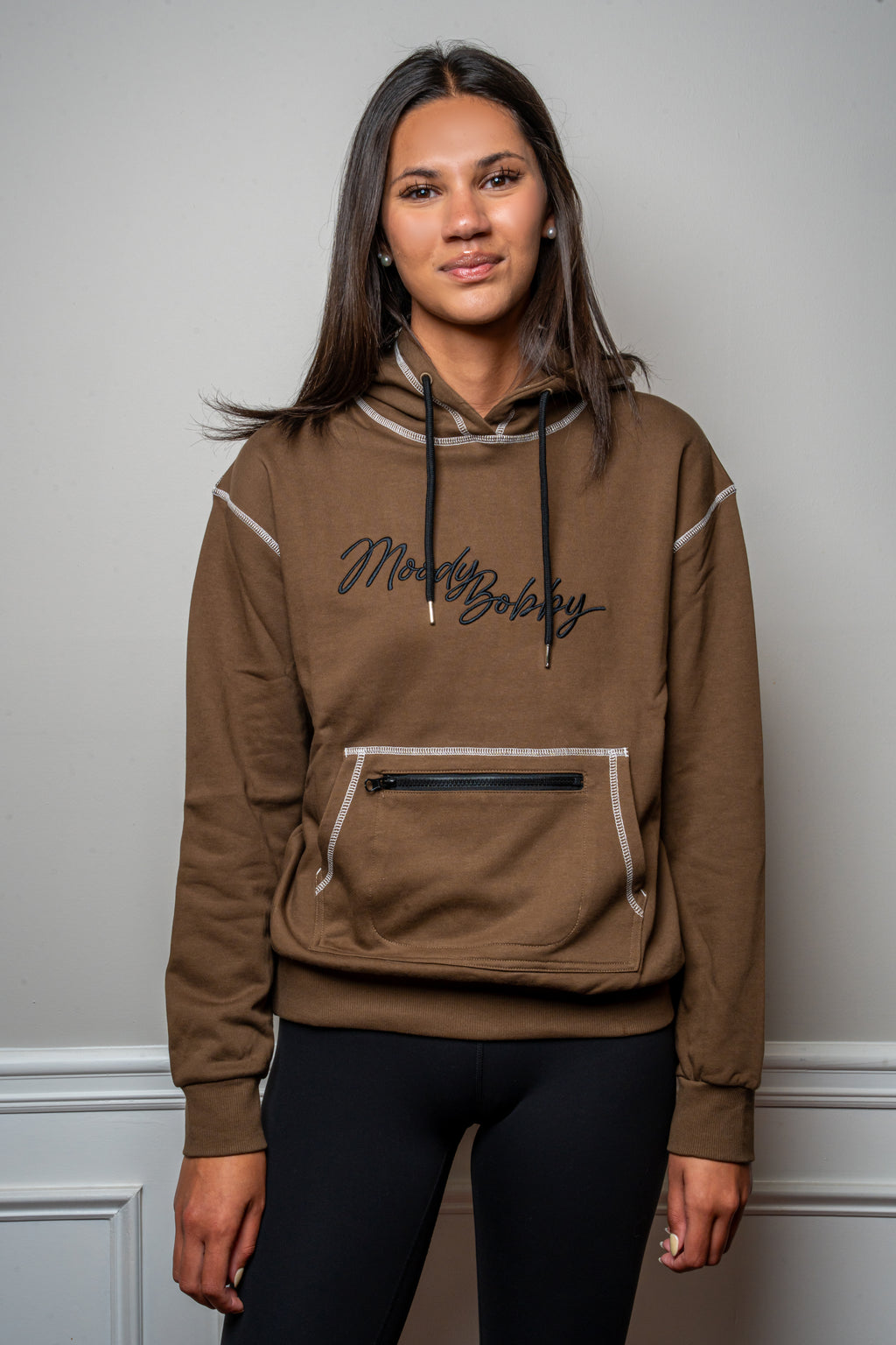 Coffee Brown Signature Contrast Stitch Hoodie