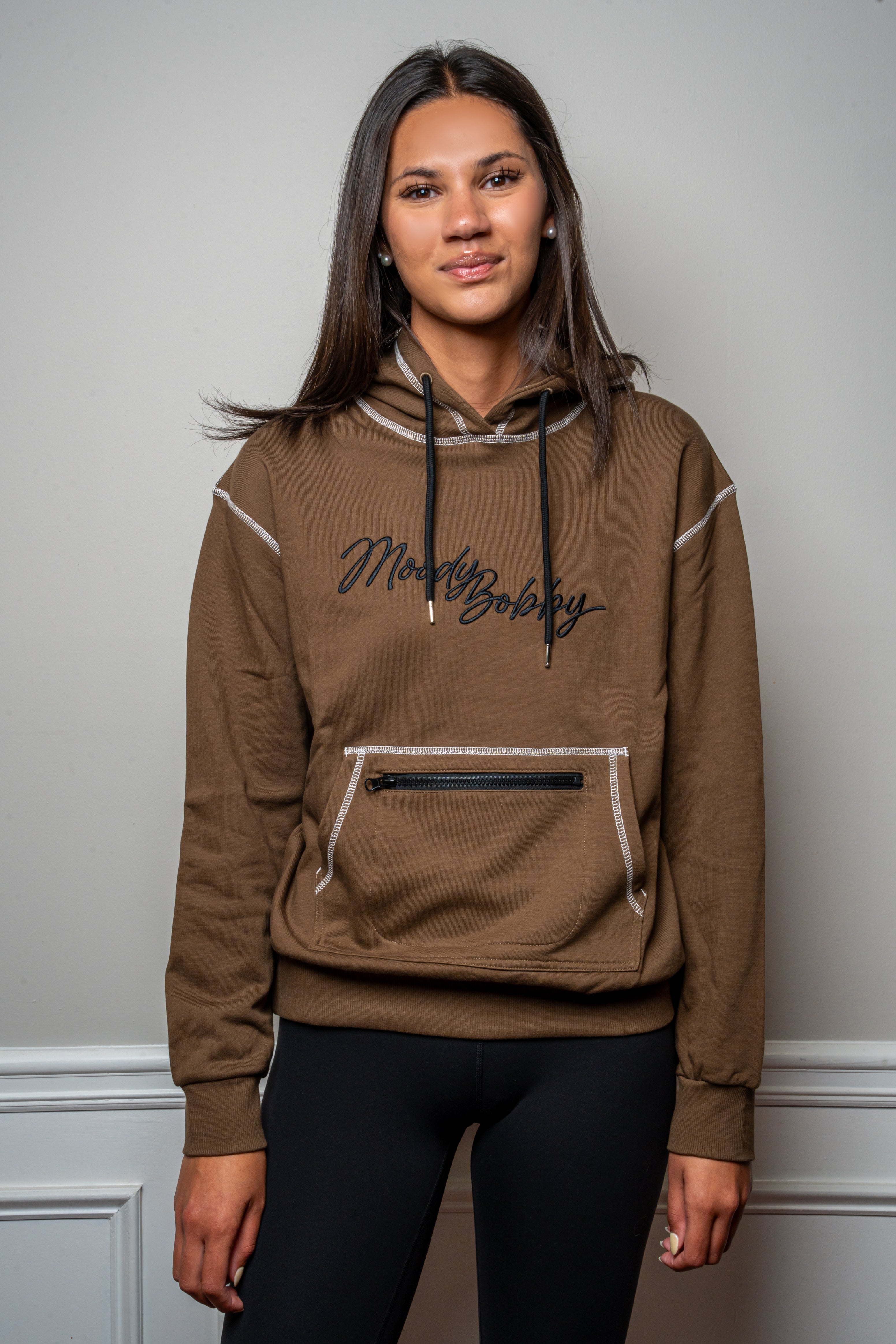 Coffee Brown Signature Contrast Stitch Hoodie