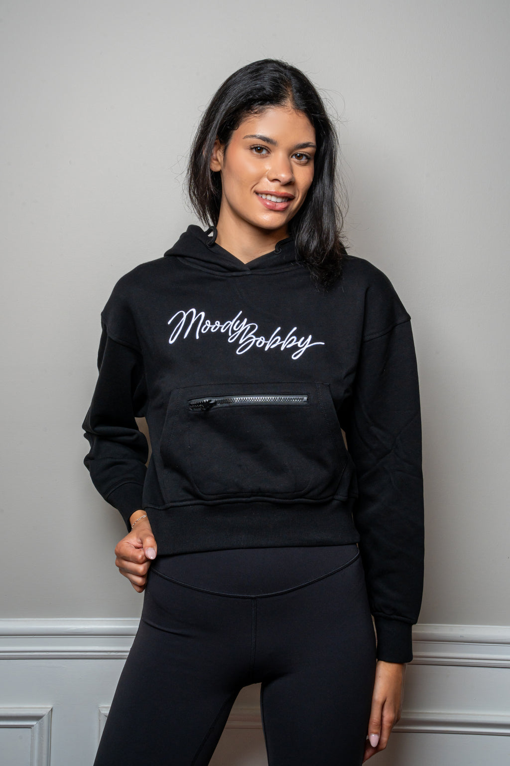 Jet Black Cropped Hoodie