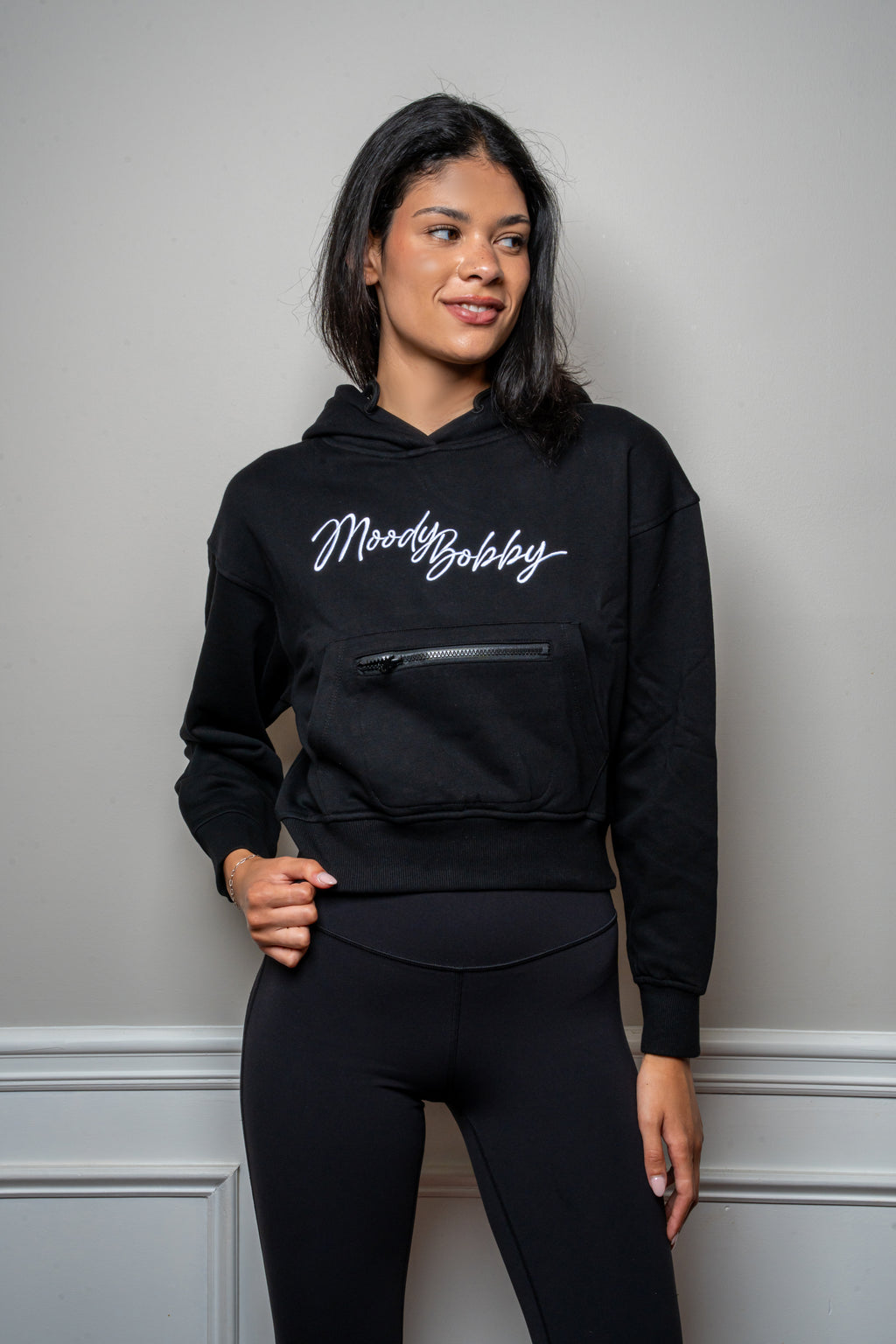 Jet Black Cropped Hoodie