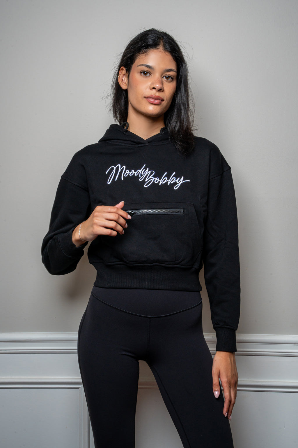 Jet Black Cropped Hoodie