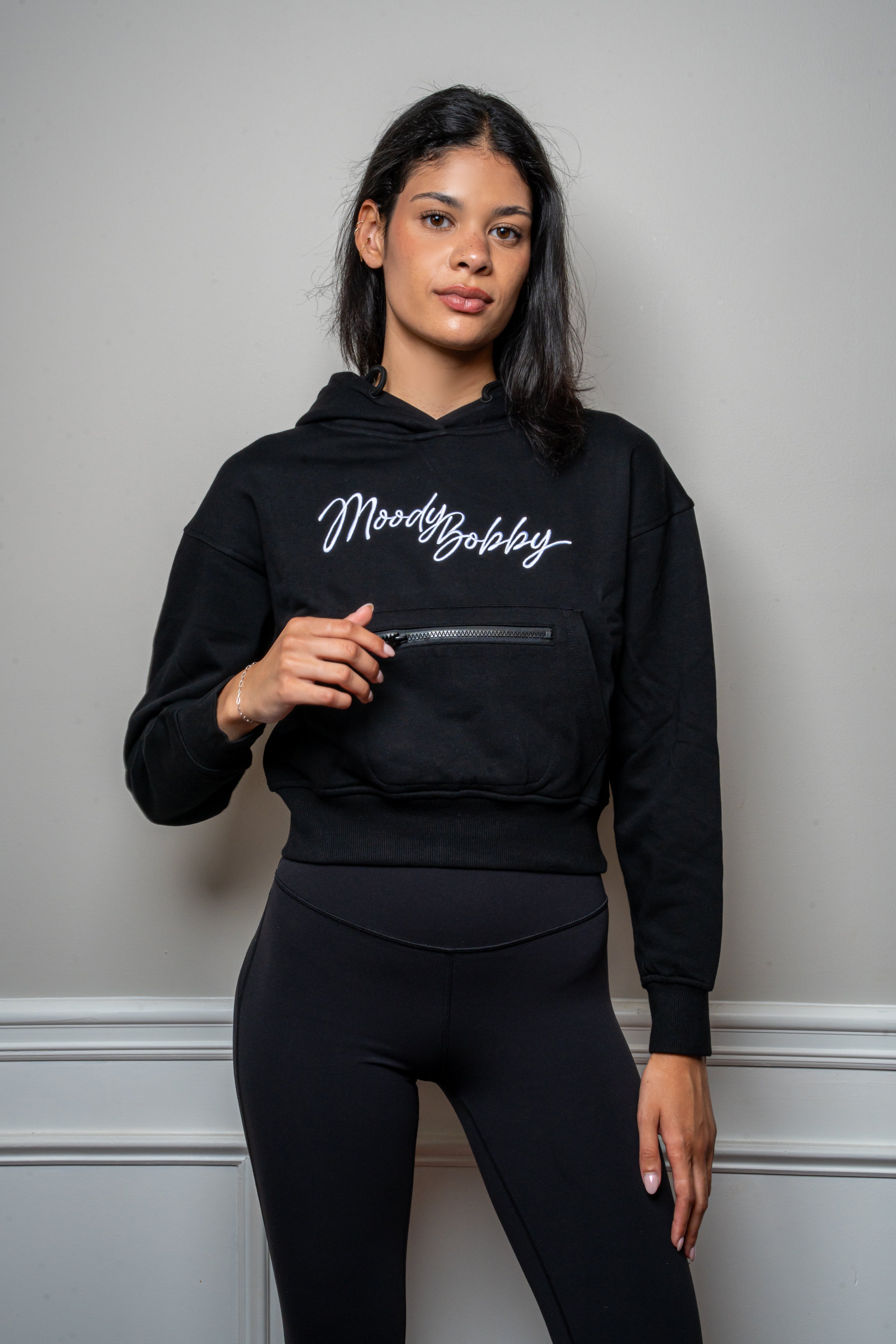 Jet Black Cropped Hoodie