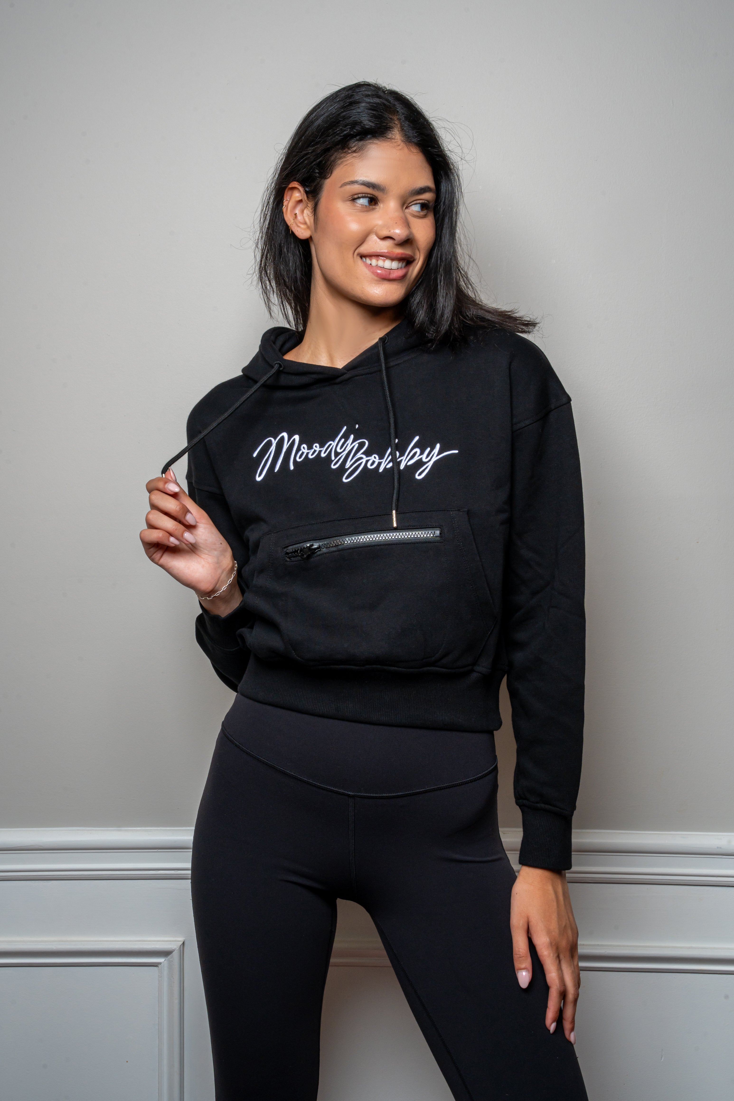 Jet Black Cropped Hoodie
