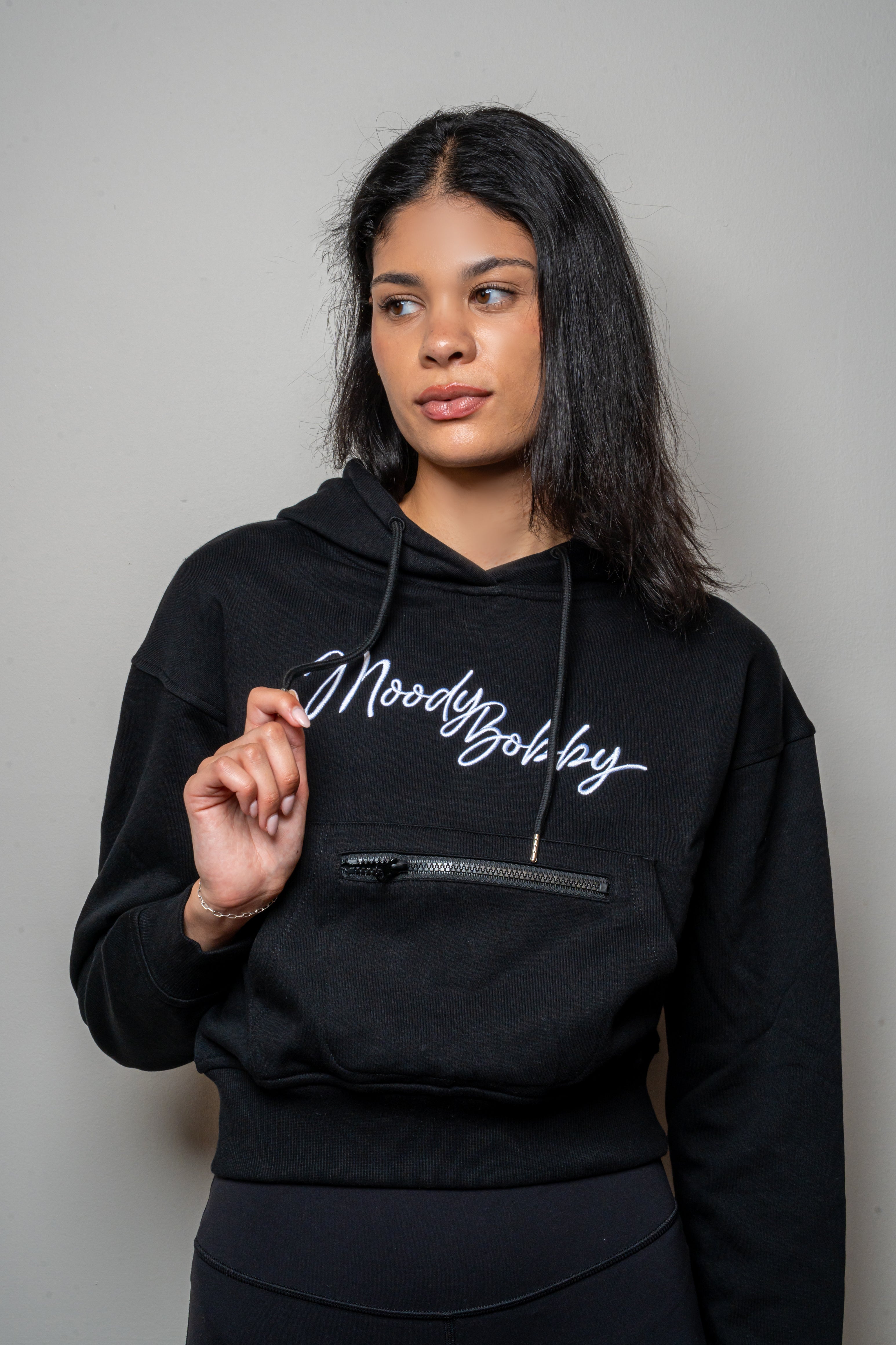 Jet Black Cropped Hoodie