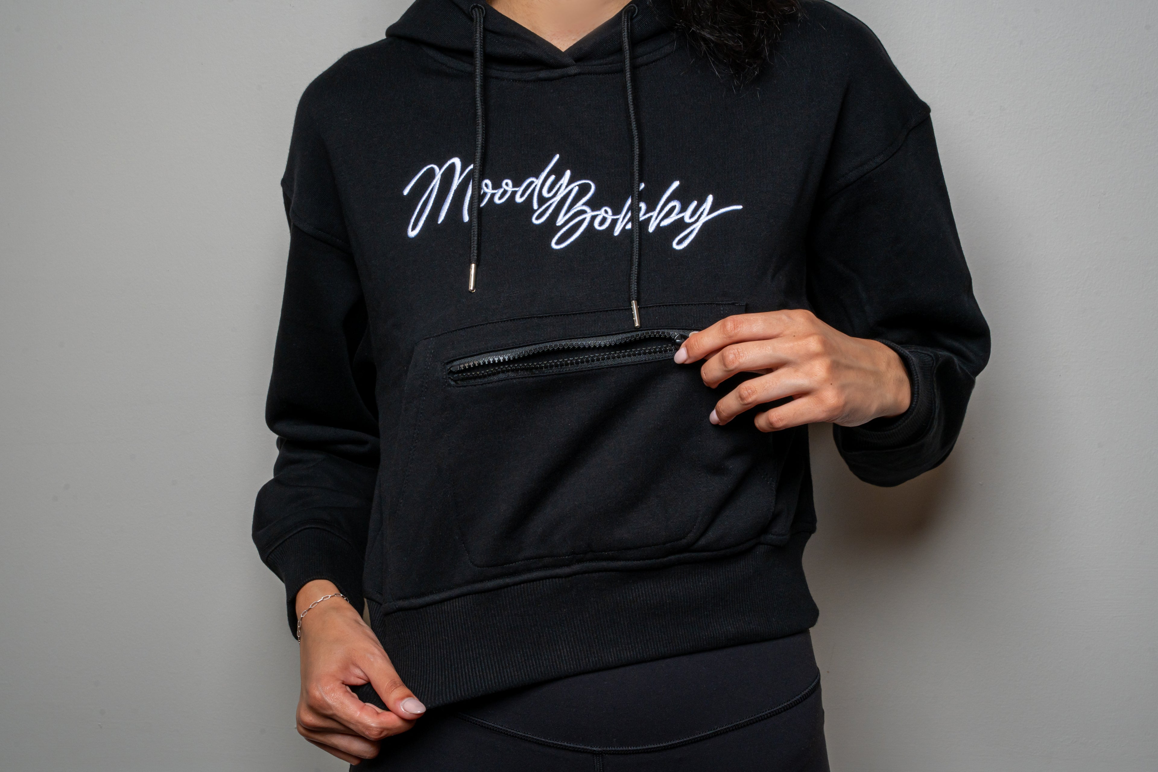 Jet Black Cropped Hoodie
