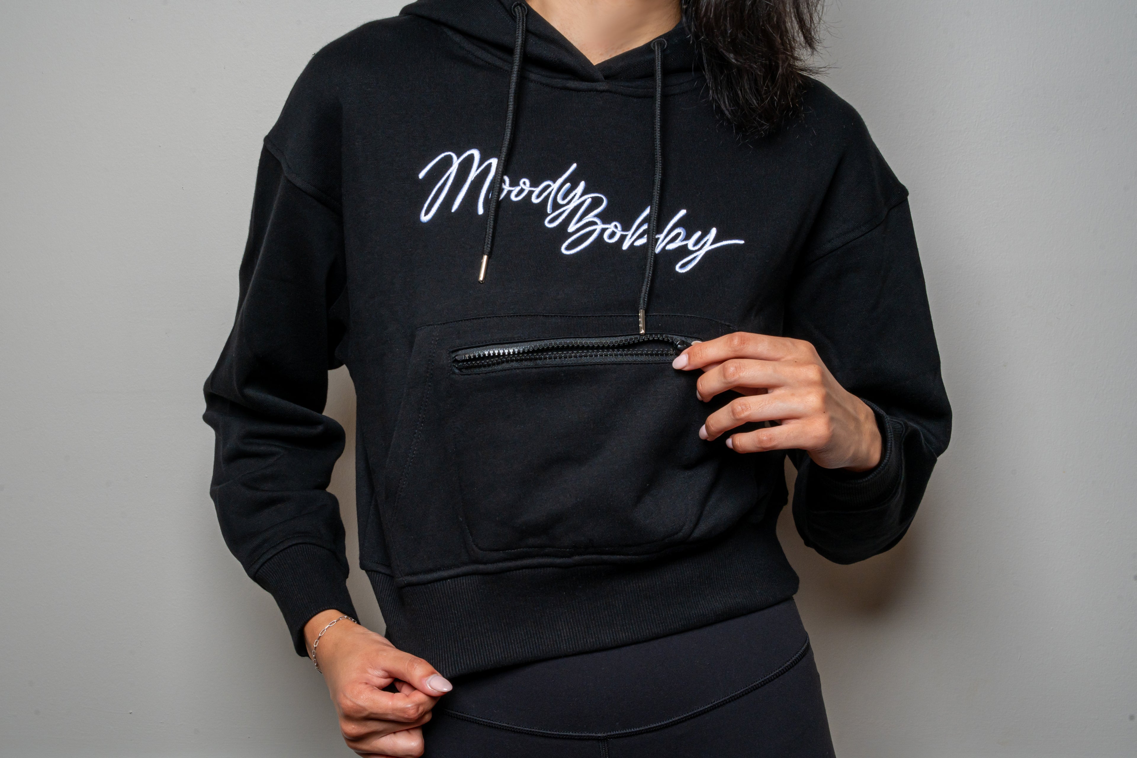 Jet Black Cropped Hoodie