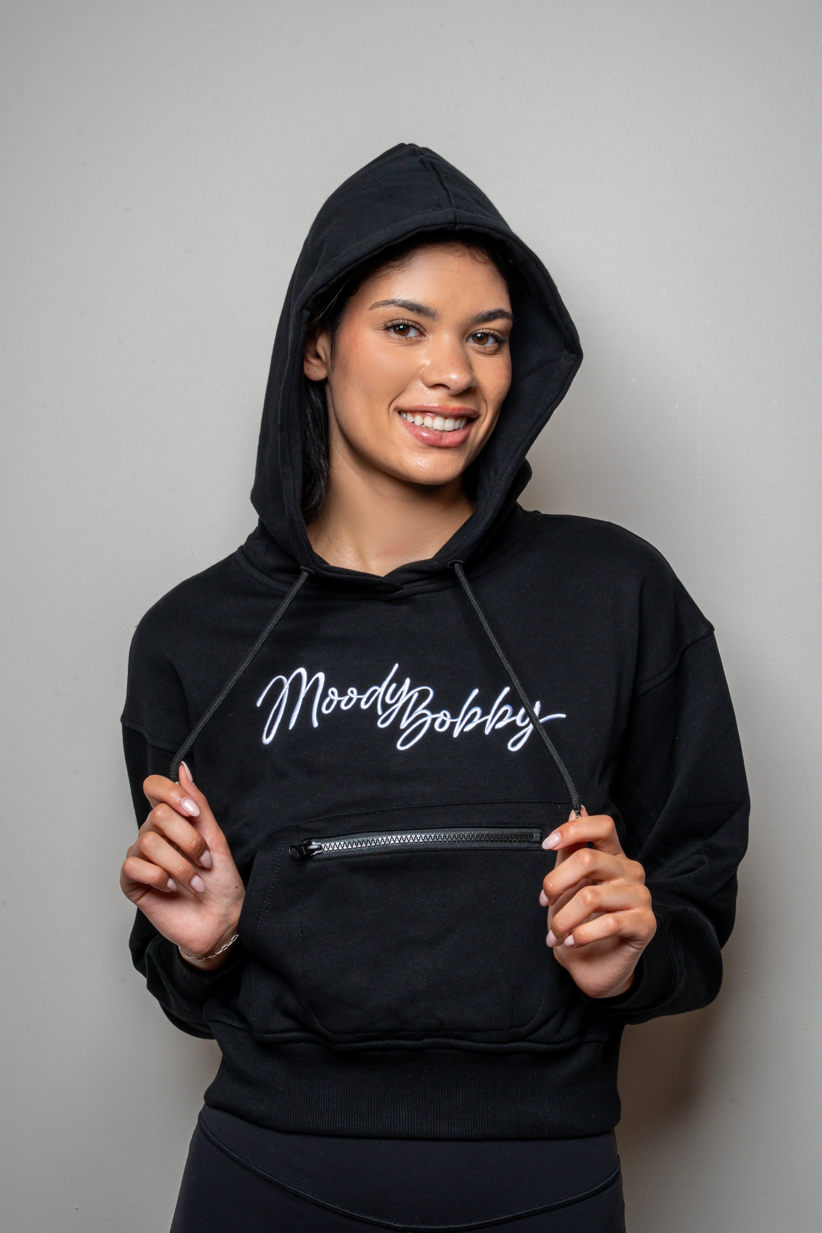 Jet Black Cropped Hoodie