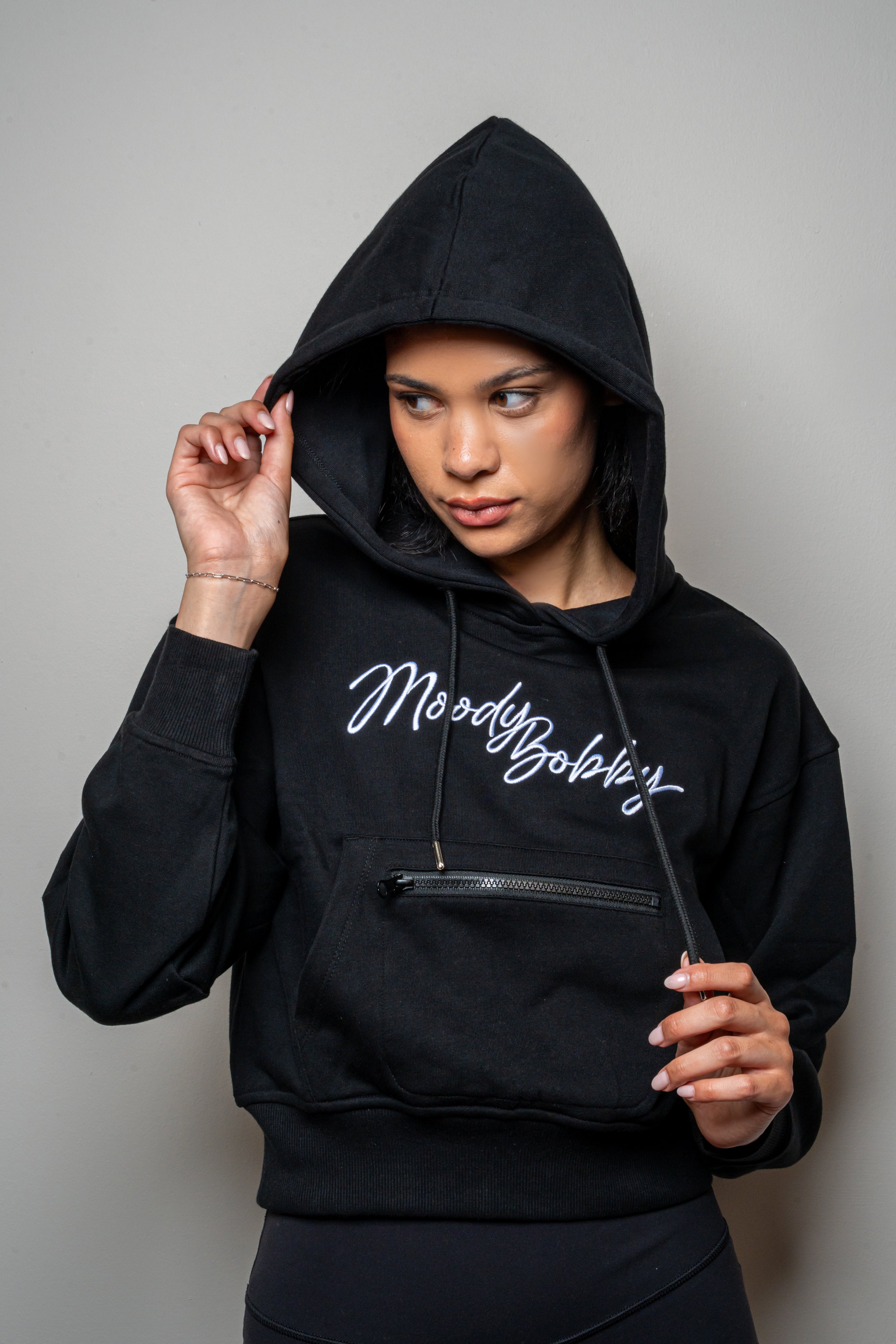 Jet Black Cropped Hoodie