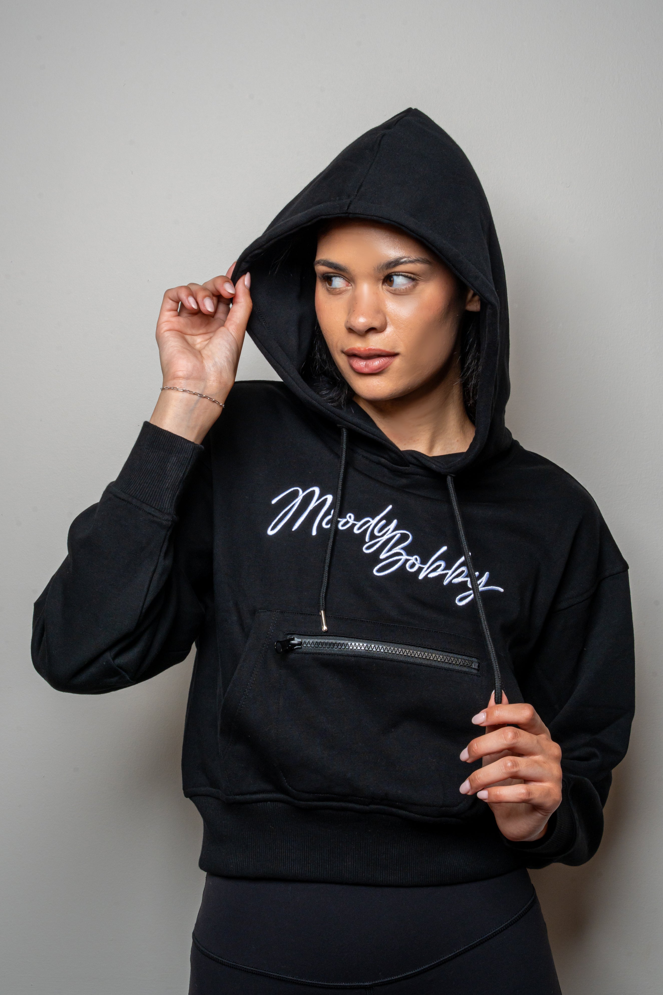 Jet Black Cropped Hoodie