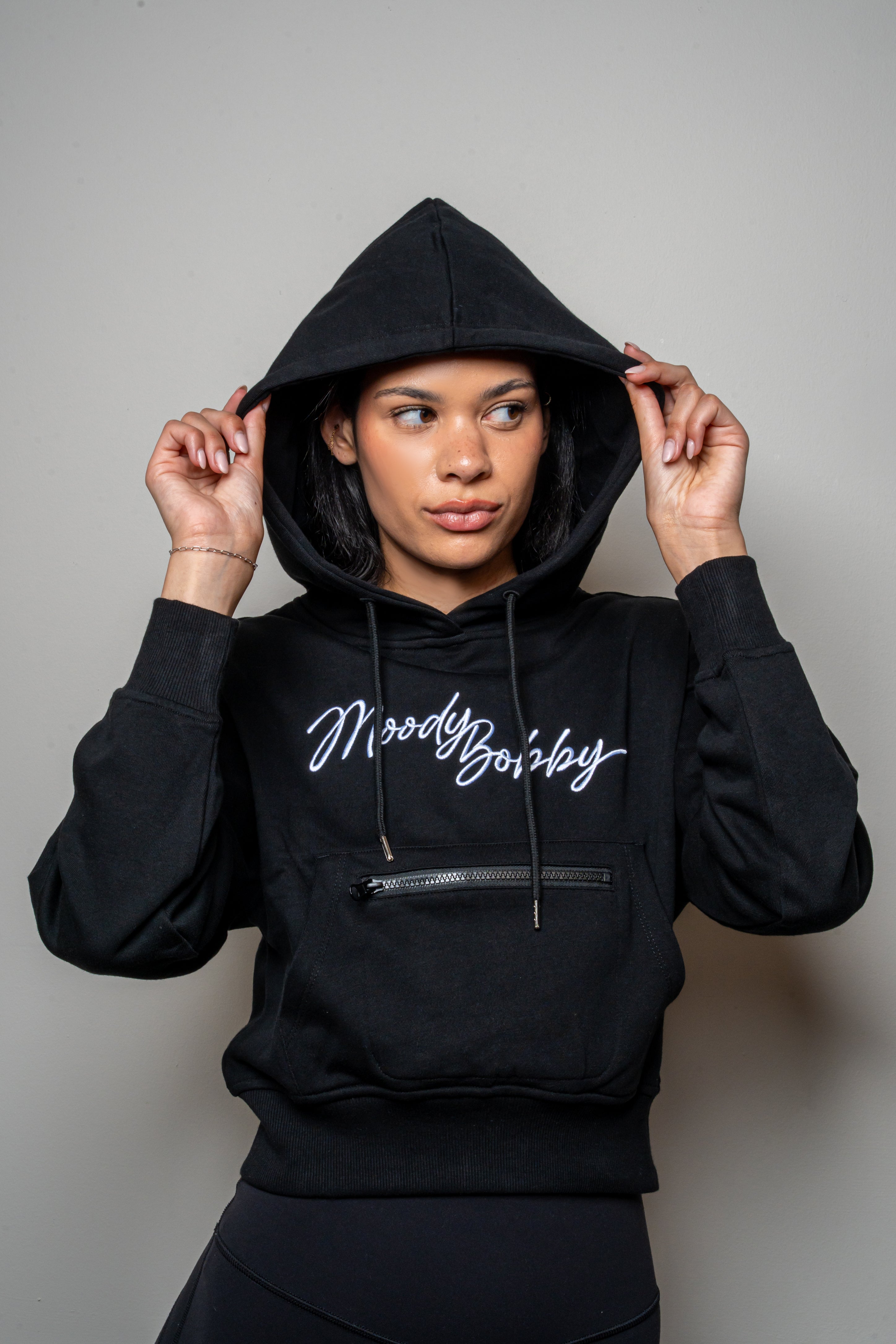 Jet Black Cropped Hoodie