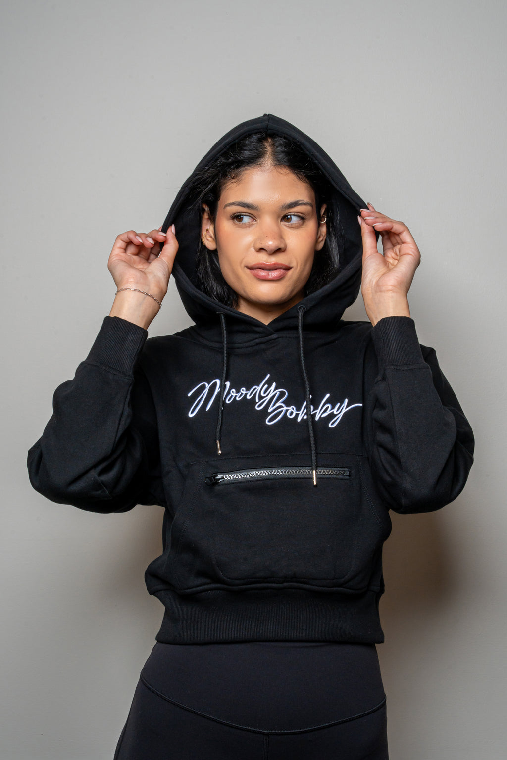 Jet Black Cropped Hoodie