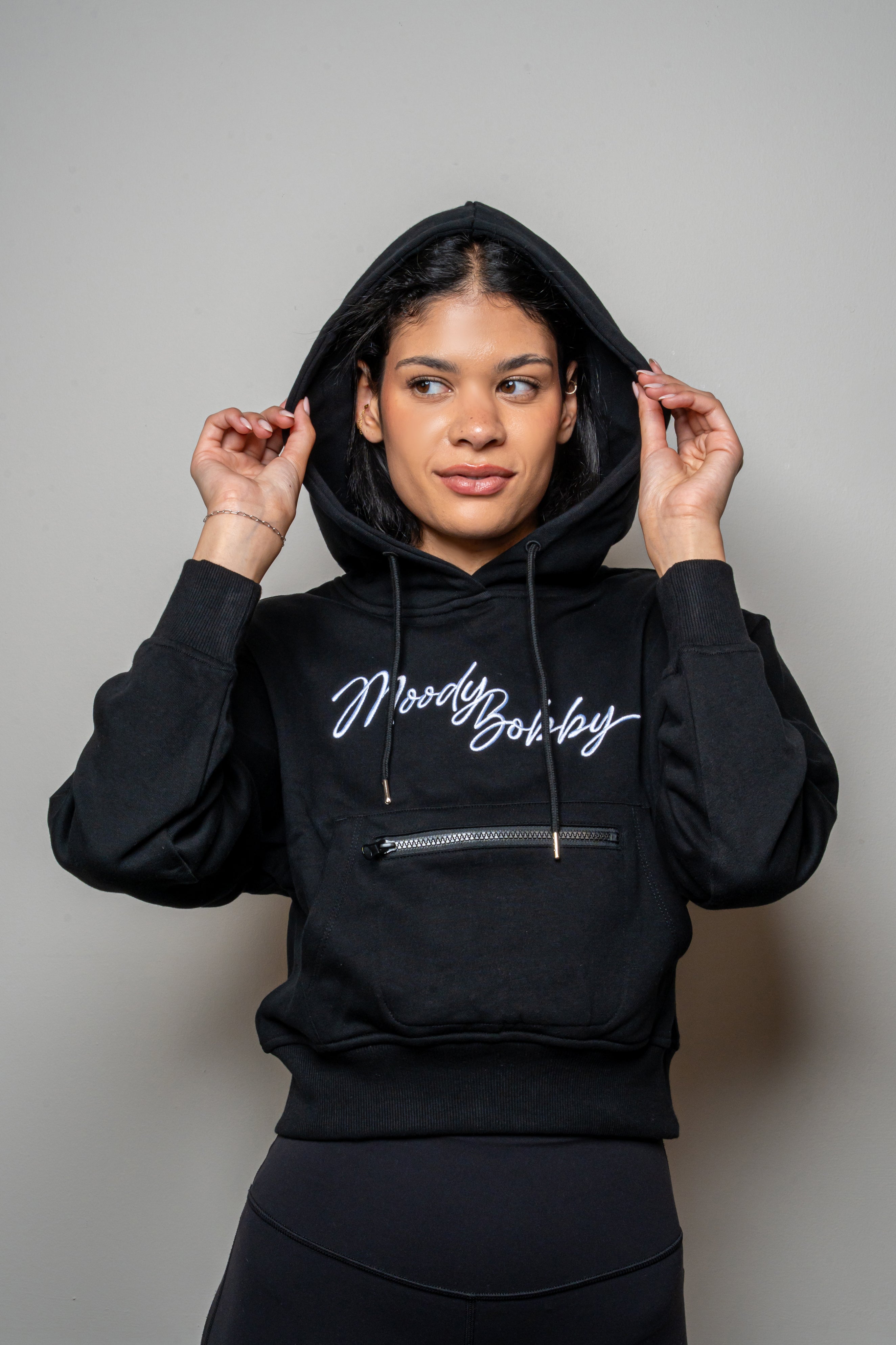 Jet Black Cropped Hoodie