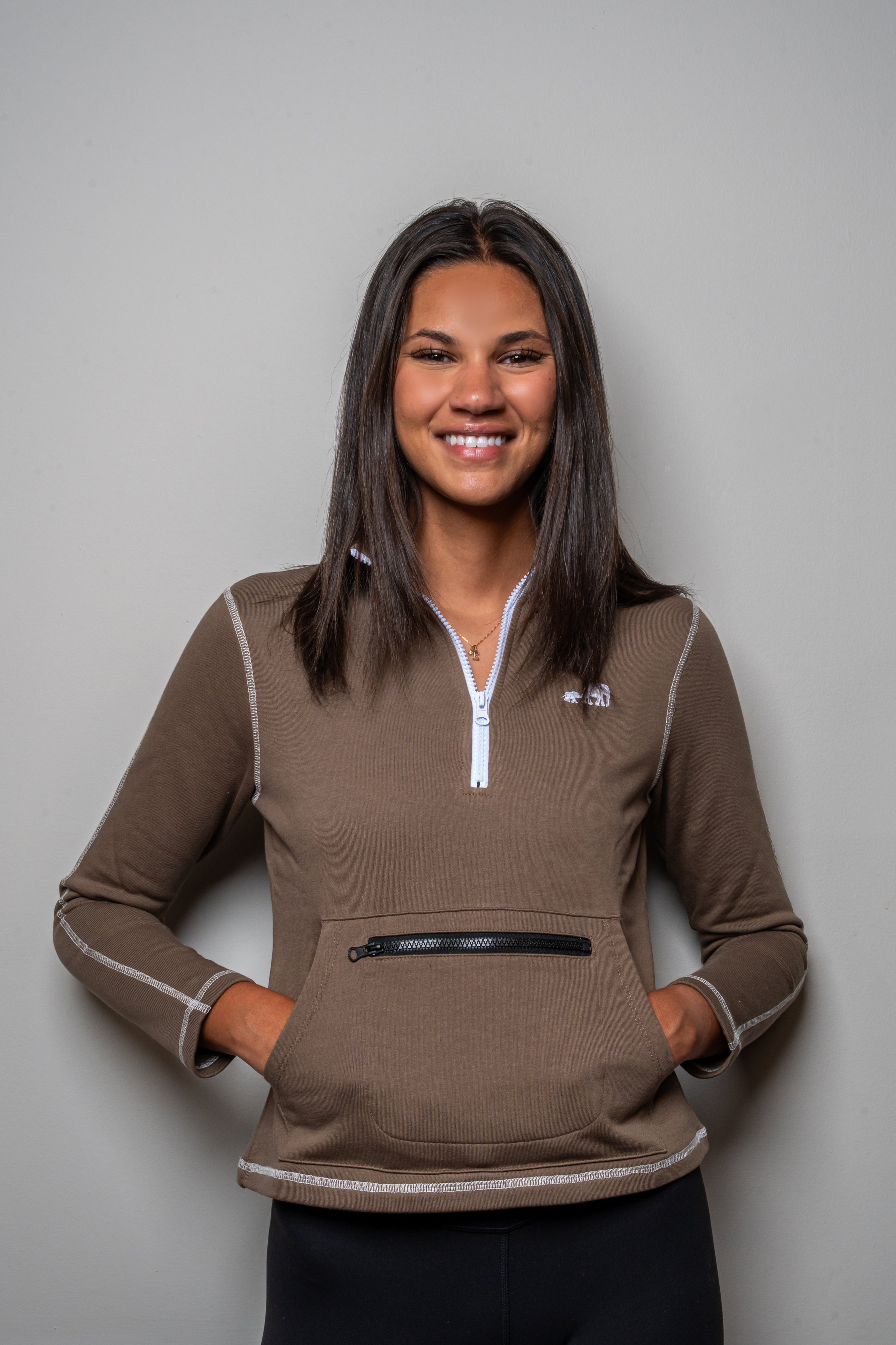 Warm Taupe Standing Collar Quarter Zip Sweatshirt