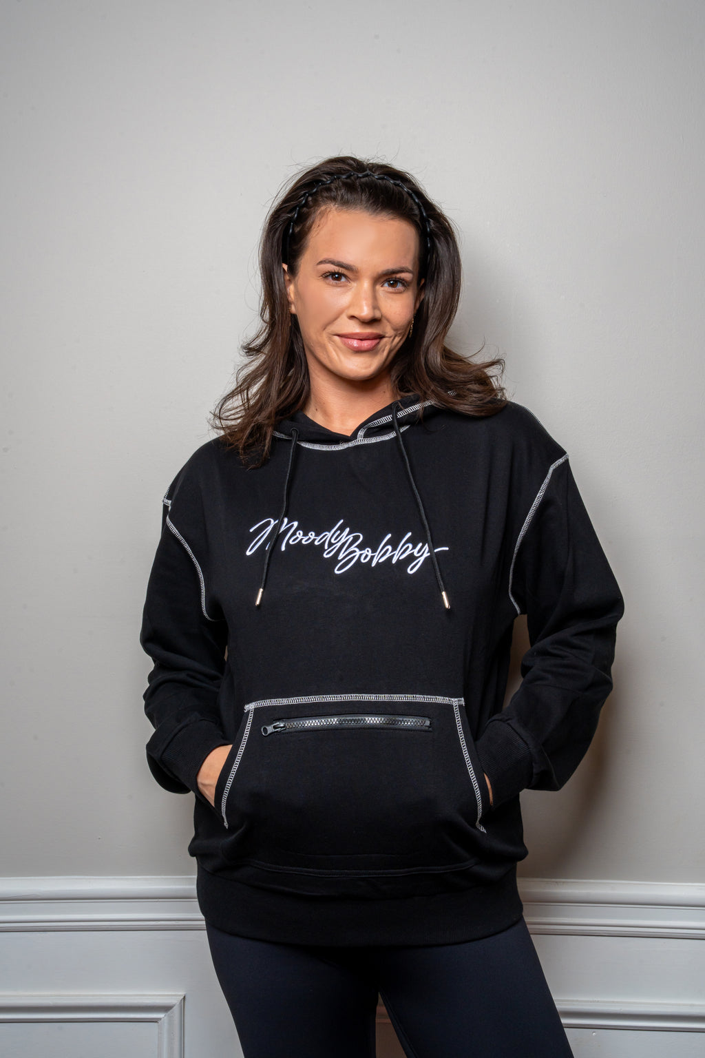Jet Black Signature Contrast Stitch Hoodie