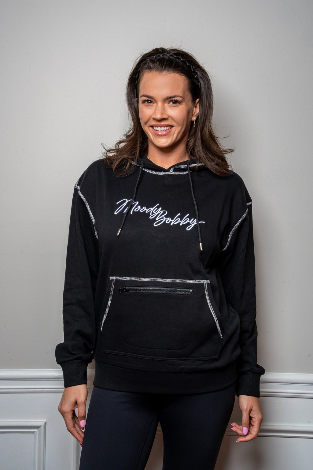 Jet Black Signature Contrast Stitch Hoodie