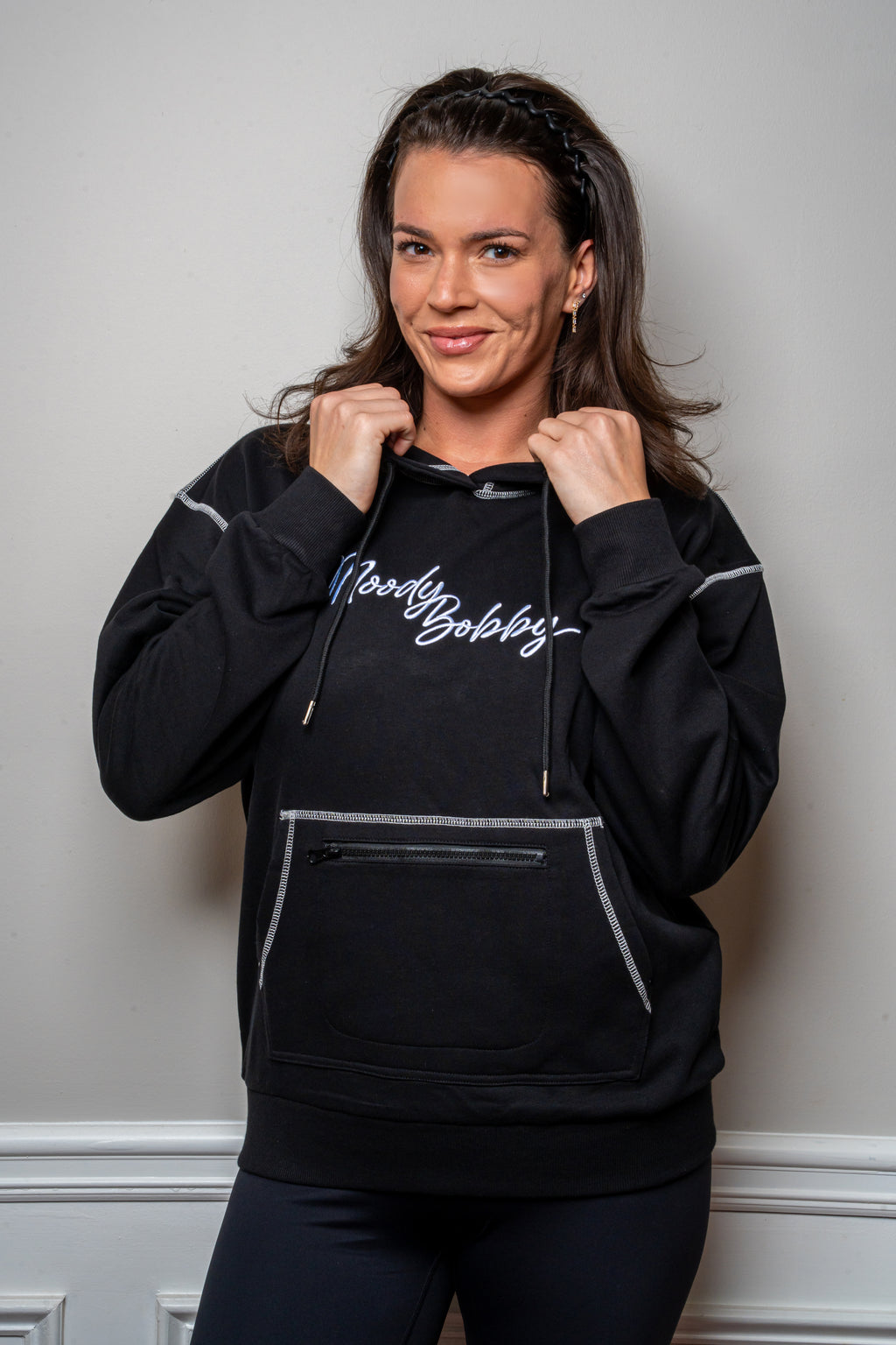 Jet Black Signature Contrast Stitch Hoodie