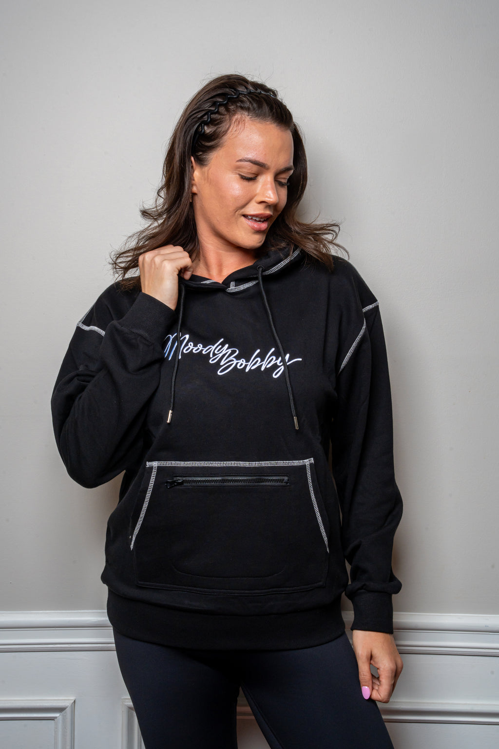 Jet Black Signature Contrast Stitch Hoodie