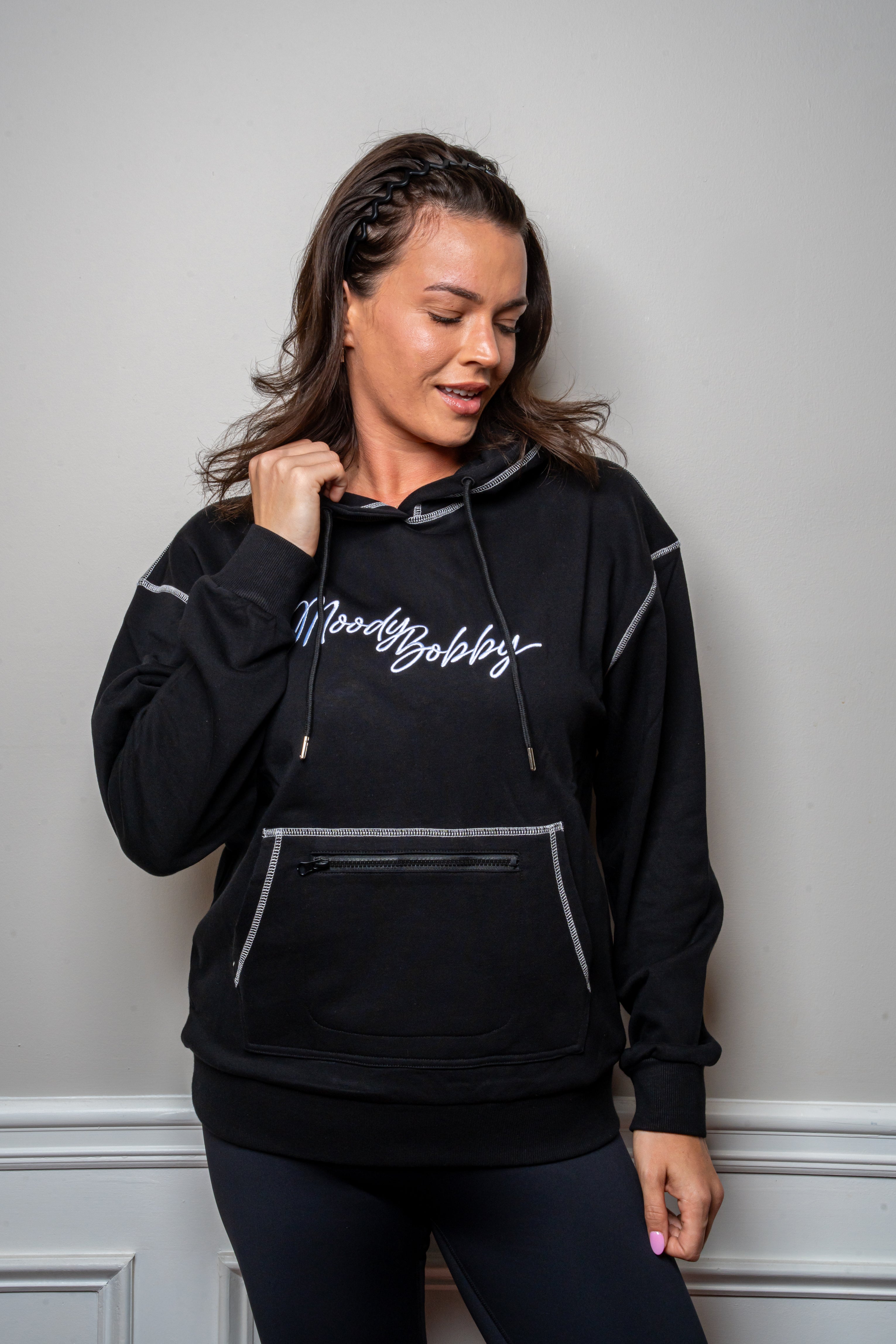 Jet Black Signature Contrast Stitch Hoodie