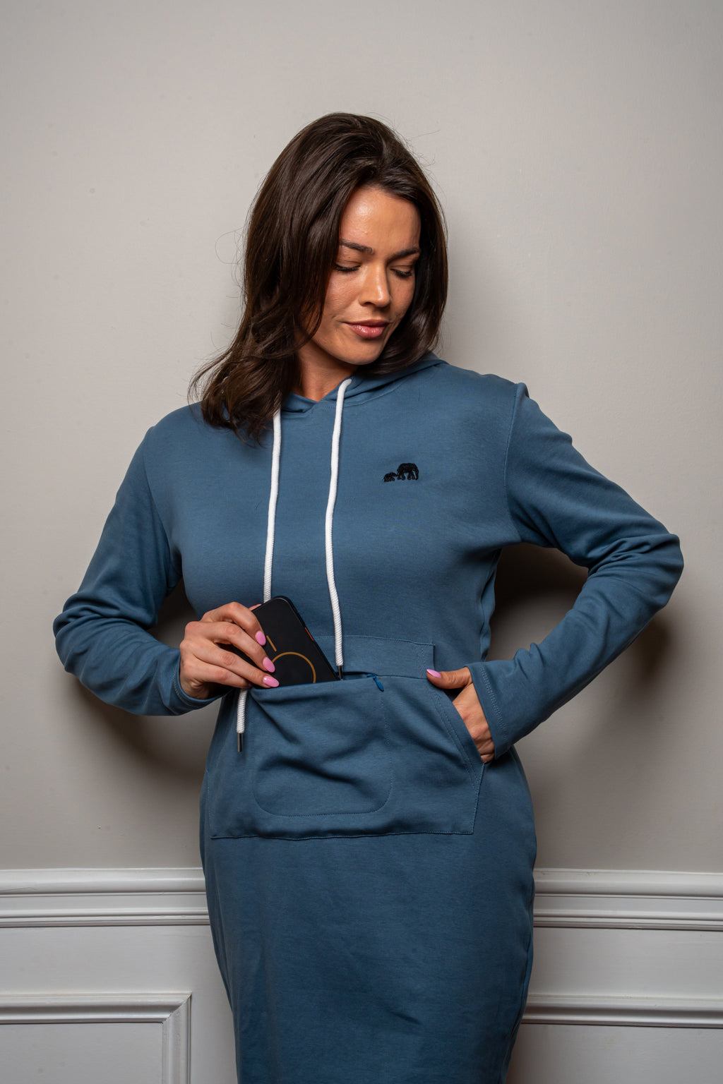 Pale Navy Blue Peekaboo Hoodie Dress