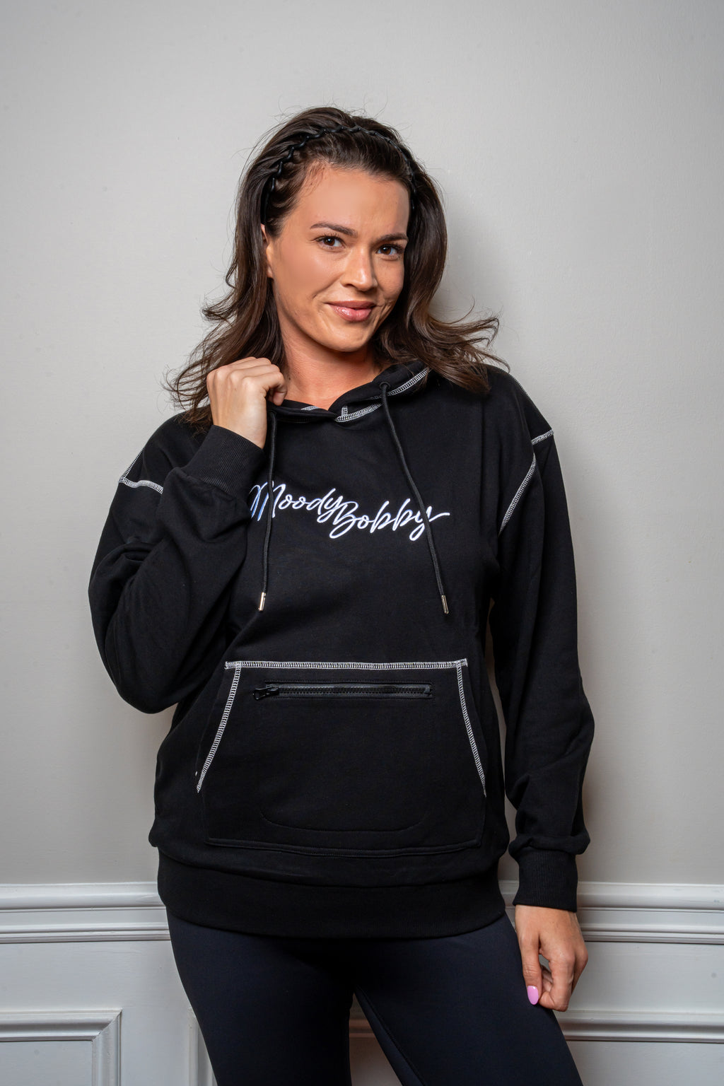 Jet Black Signature Contrast Stitch Hoodie