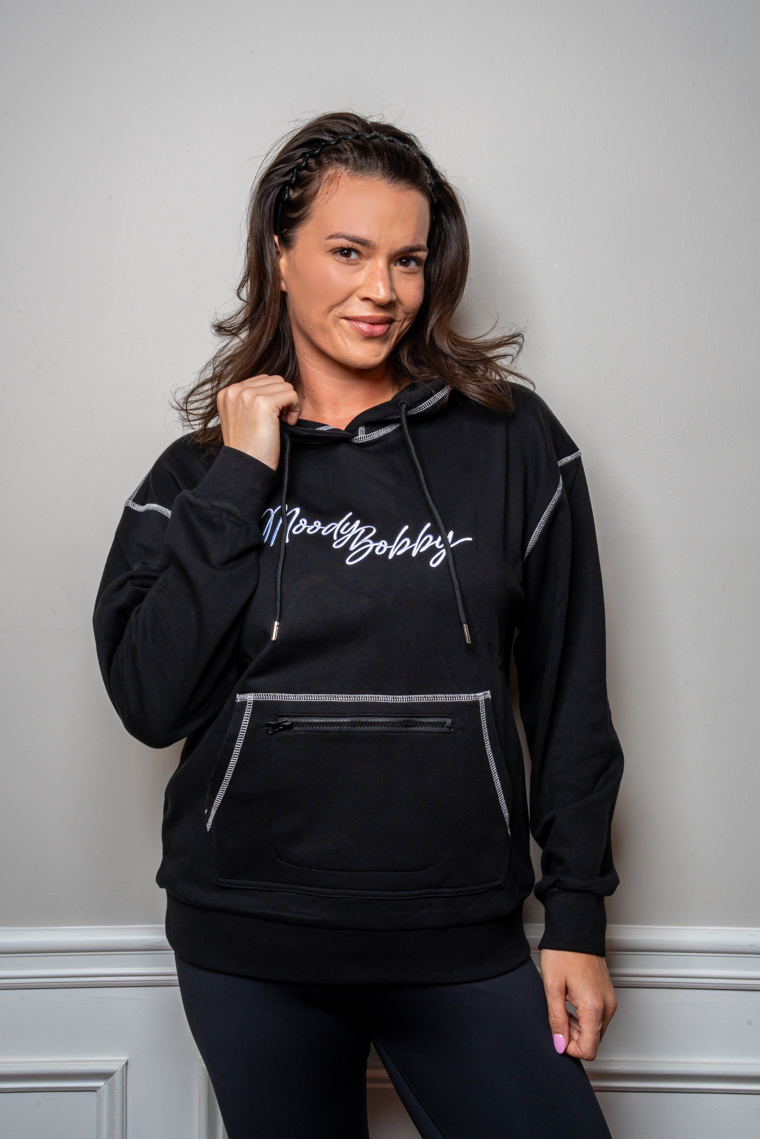 Jet Black Signature Contrast Stitch Hoodie