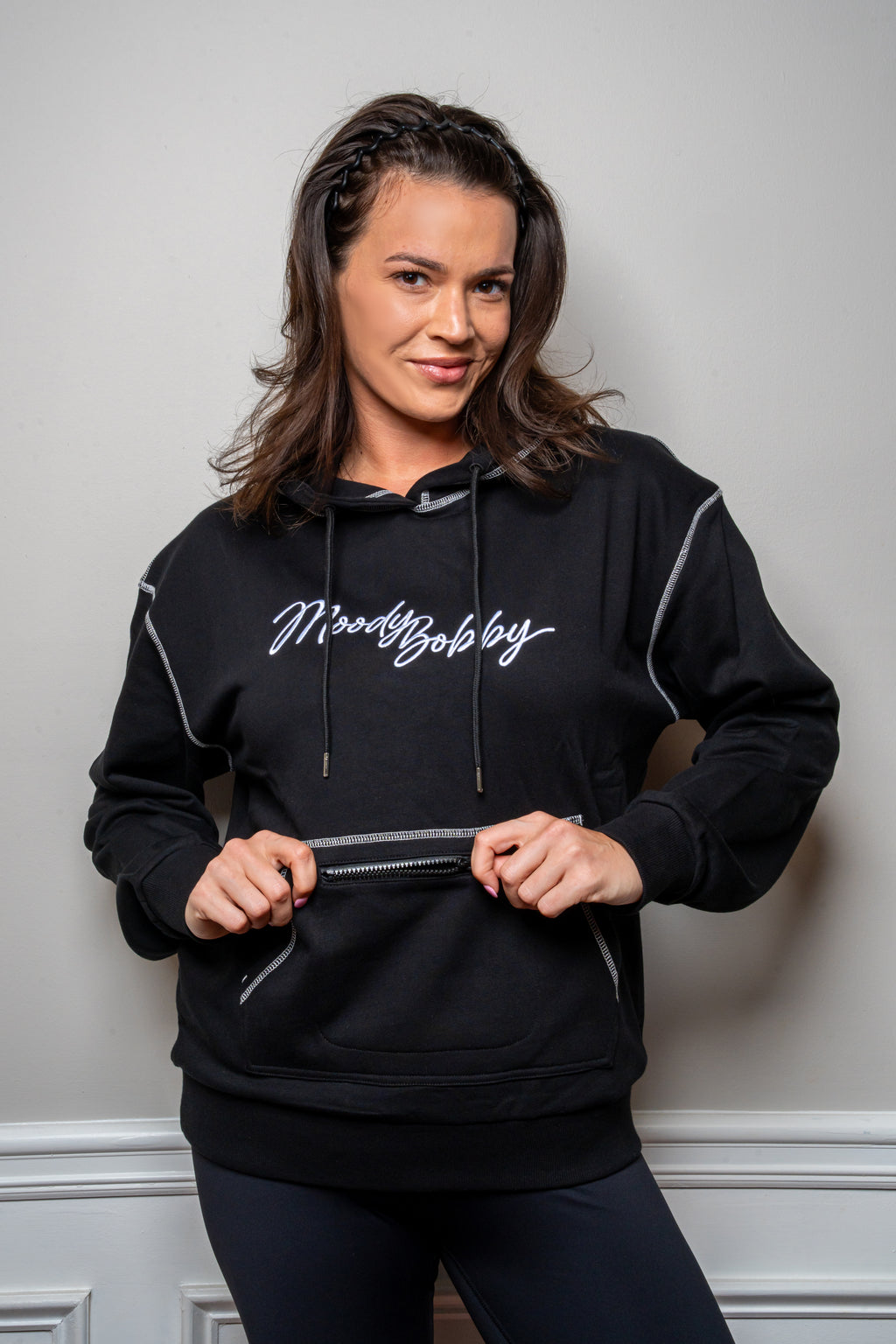 Jet Black Signature Contrast Stitch Hoodie