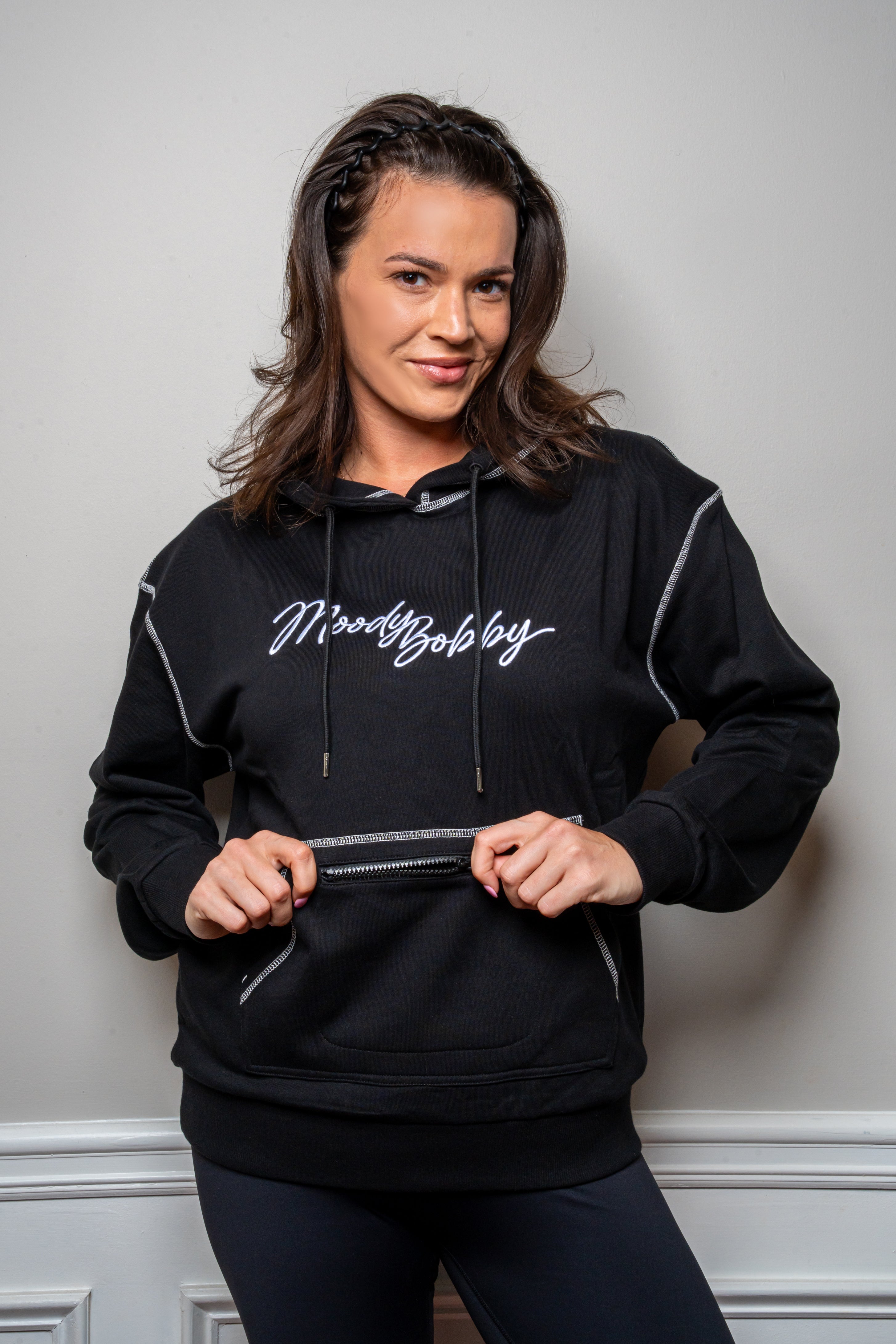 Jet Black Signature Contrast Stitch Hoodie