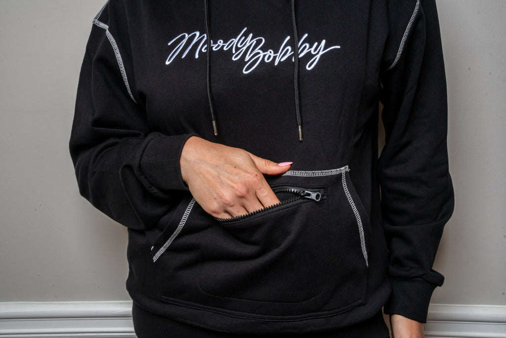 Jet Black Signature Contrast Stitch Hoodie