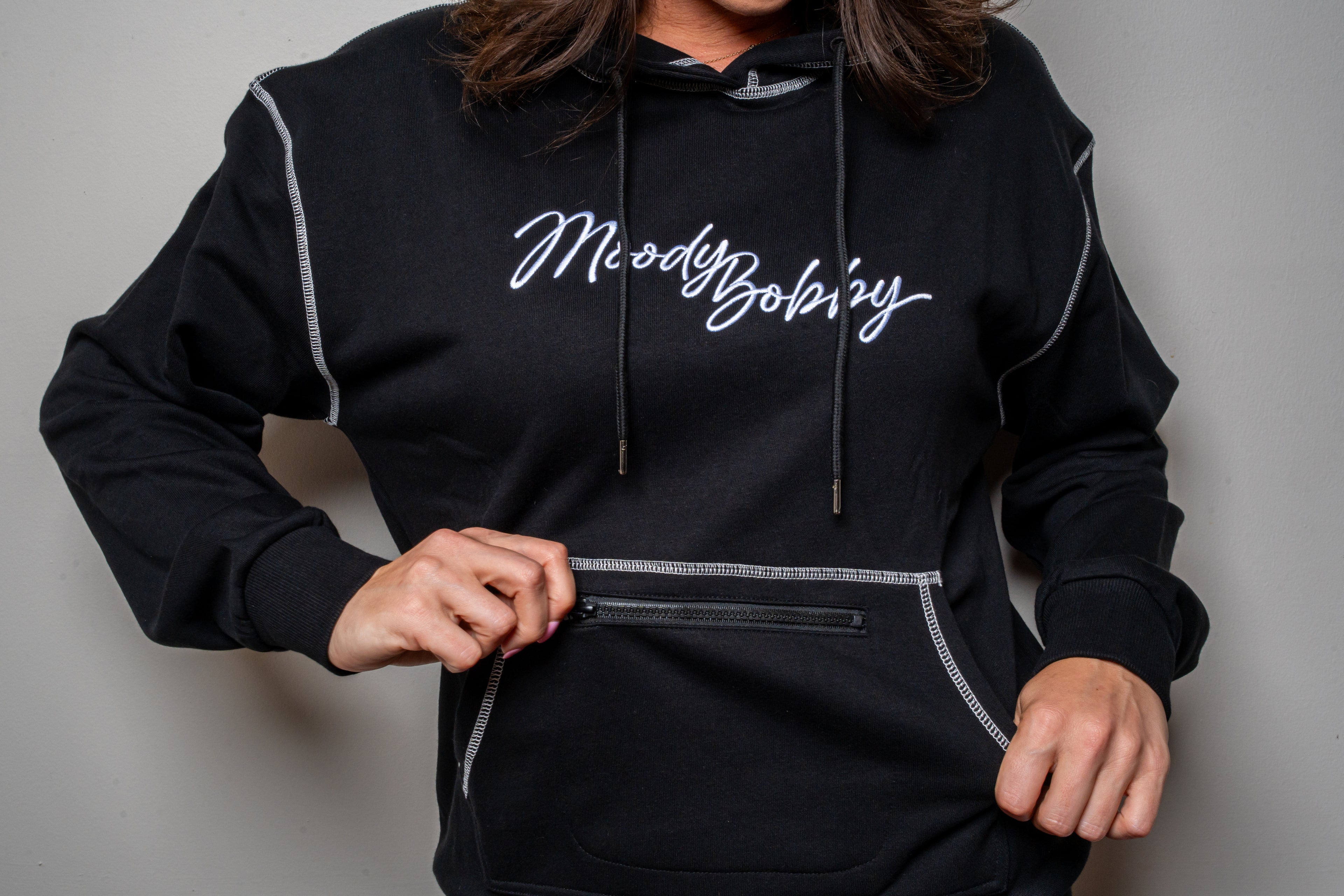 Jet Black Signature Contrast Stitch Hoodie