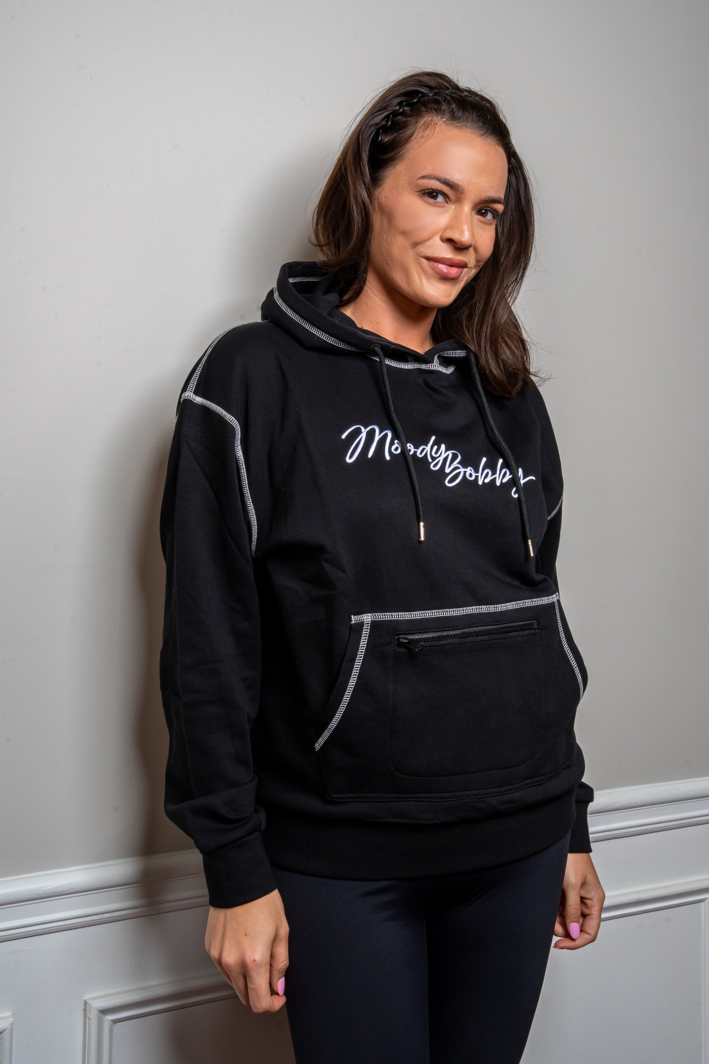 Jet Black Signature Contrast Stitch Hoodie
