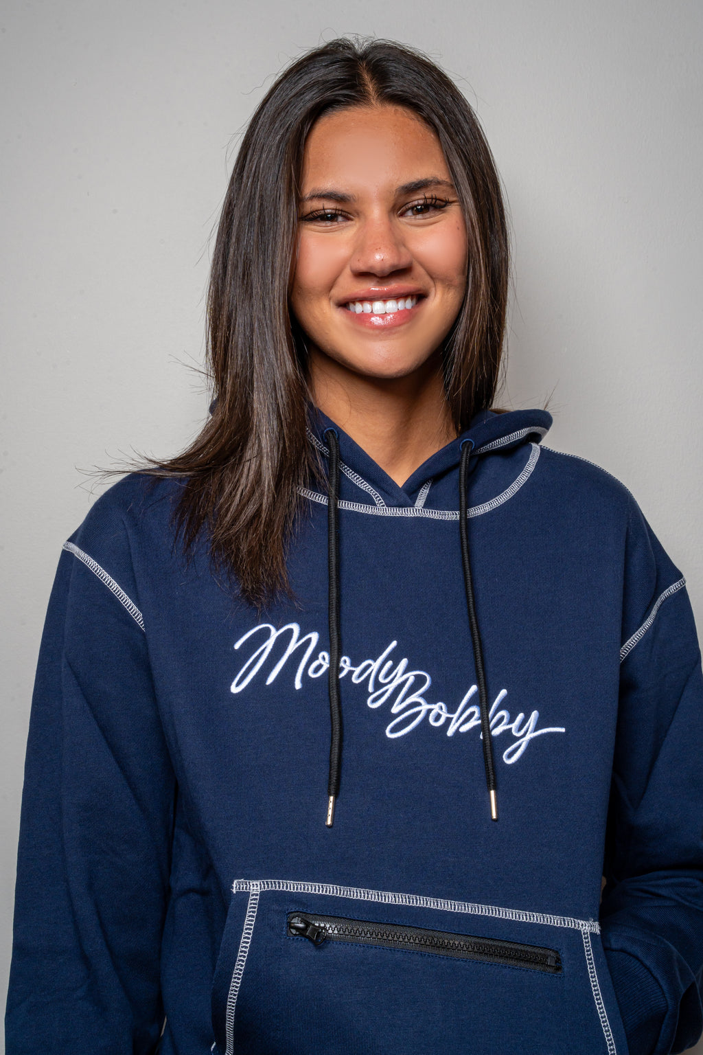 Dark Blue Signature Contrast Stitch Hoodie