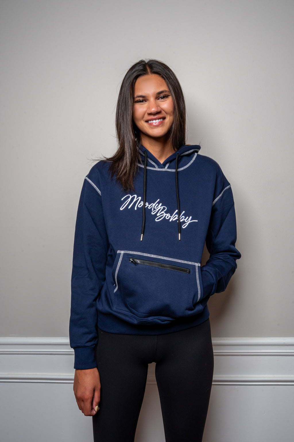 Dark Blue Signature Contrast Stitch Hoodie