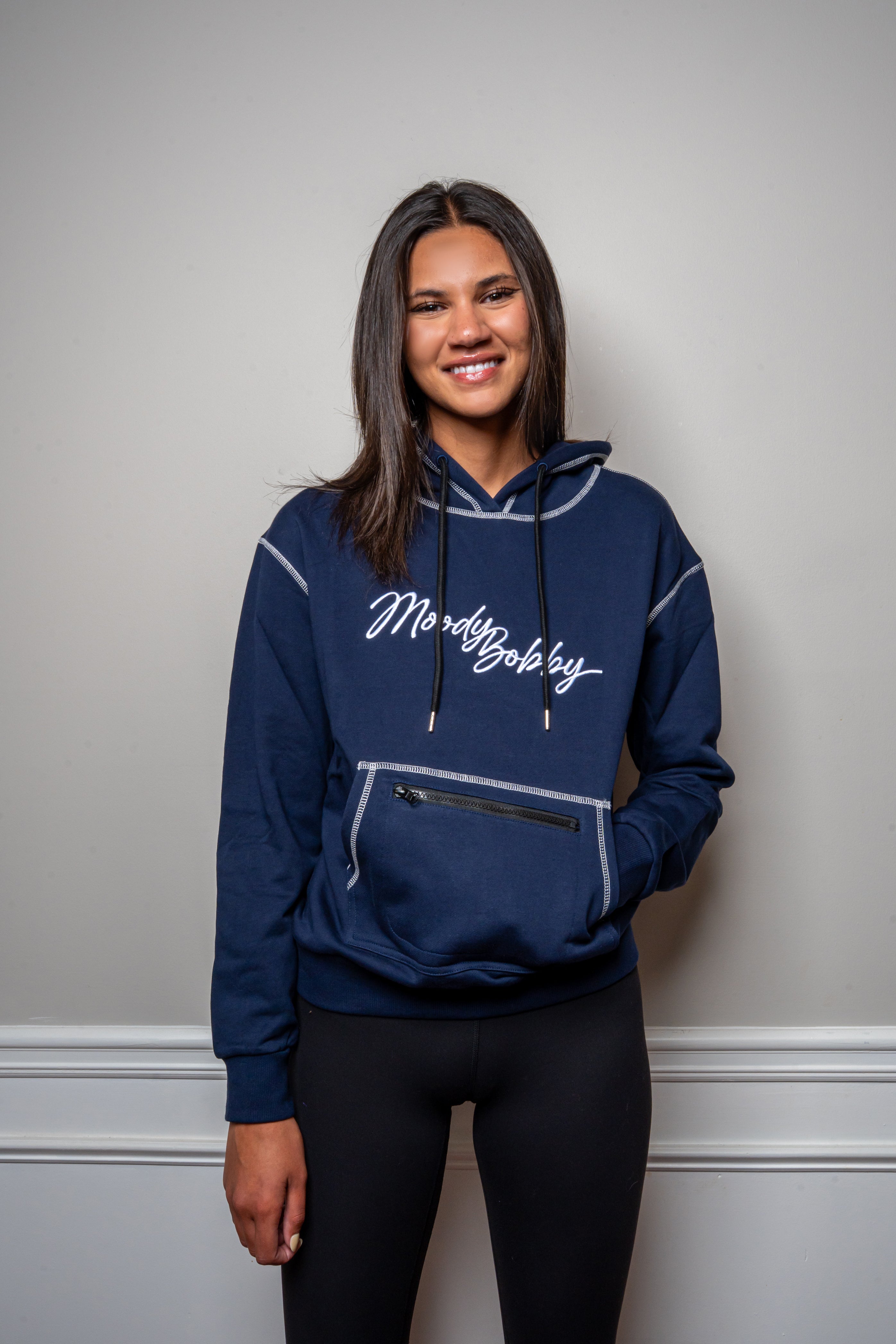 Dark Blue Signature Contrast Stitch Hoodie