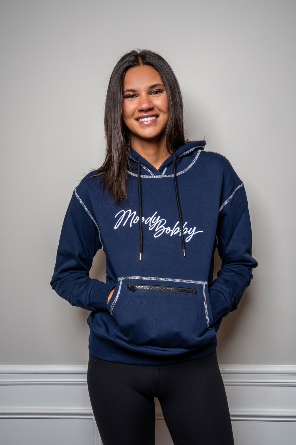 Dark Blue Signature Contrast Stitch Hoodie