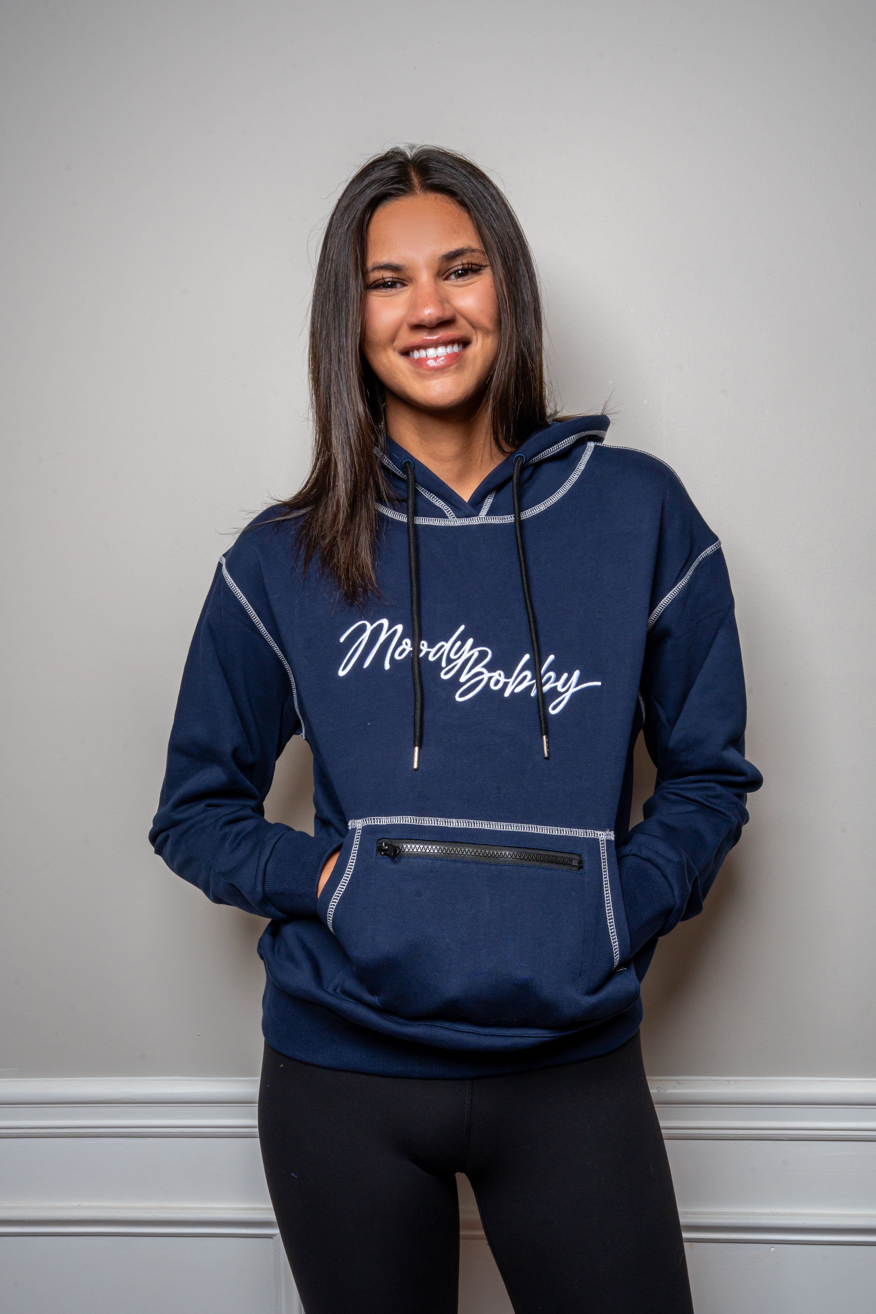 Dark Blue Signature Contrast Stitch Hoodie