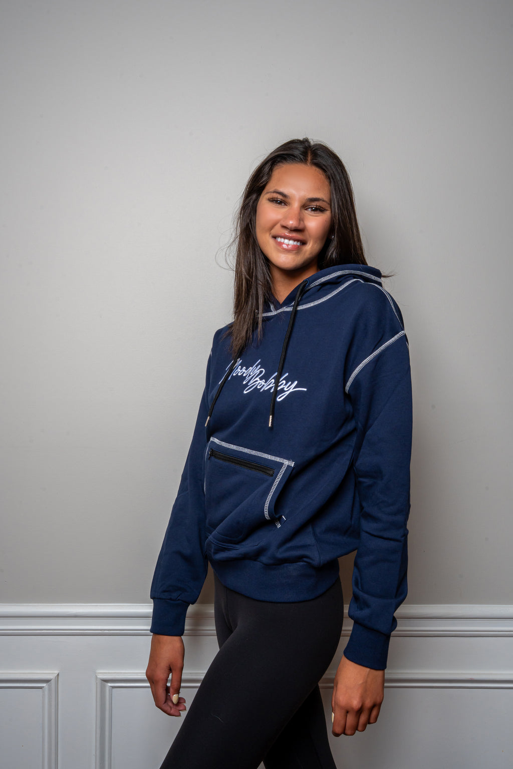 Dark Blue Signature Contrast Stitch Hoodie