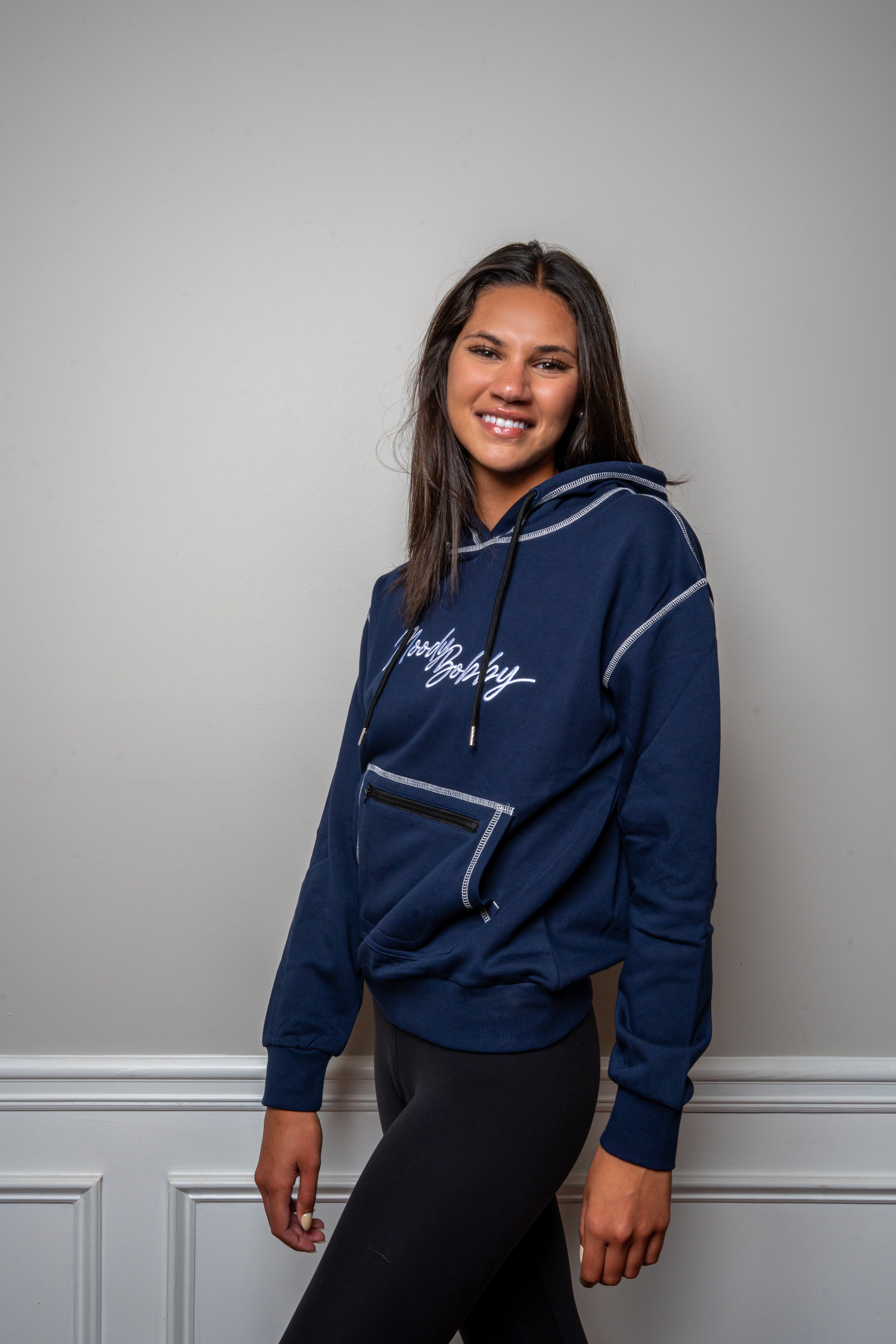 Dark Blue Signature Contrast Stitch Hoodie