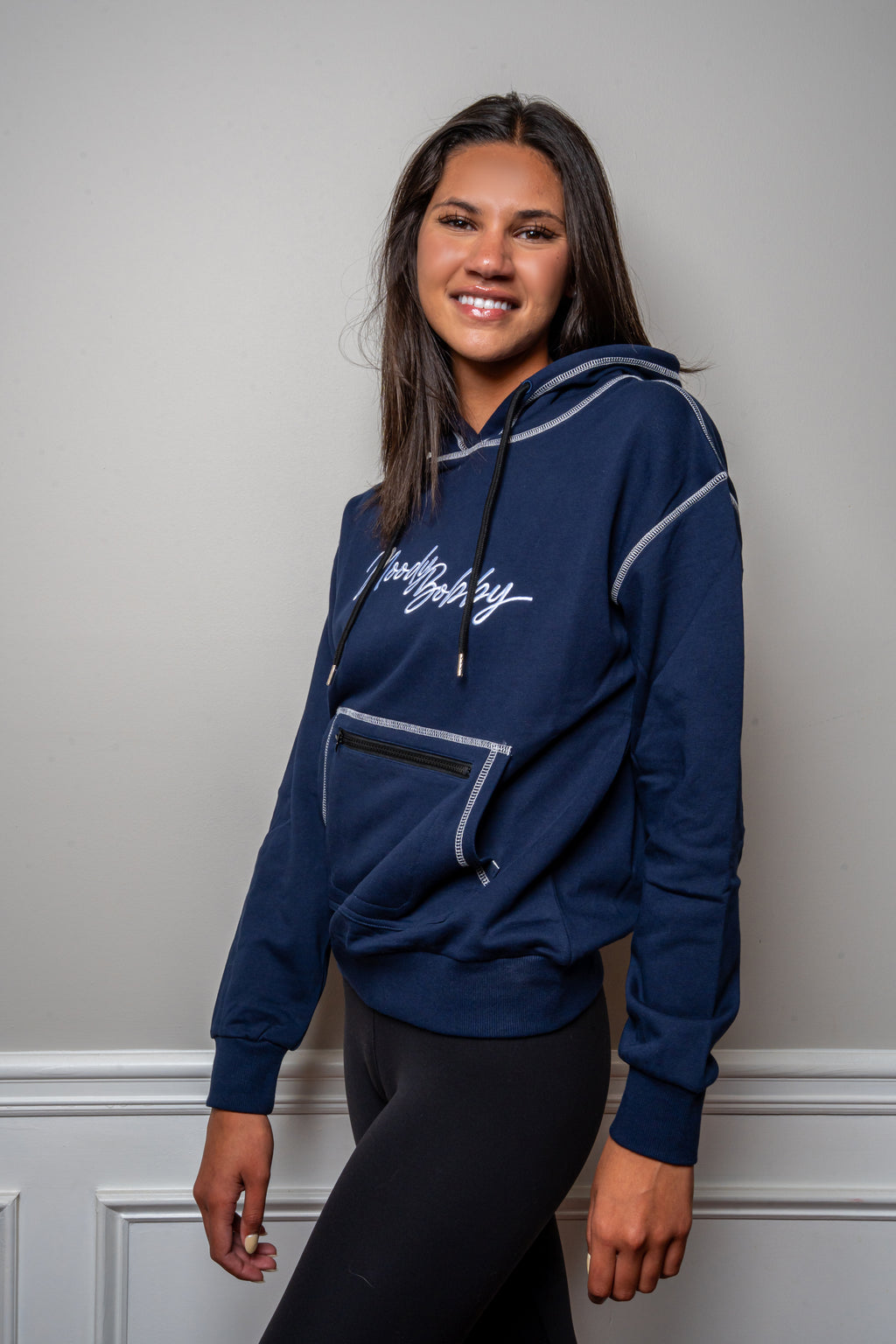Dark Blue Signature Contrast Stitch Hoodie
