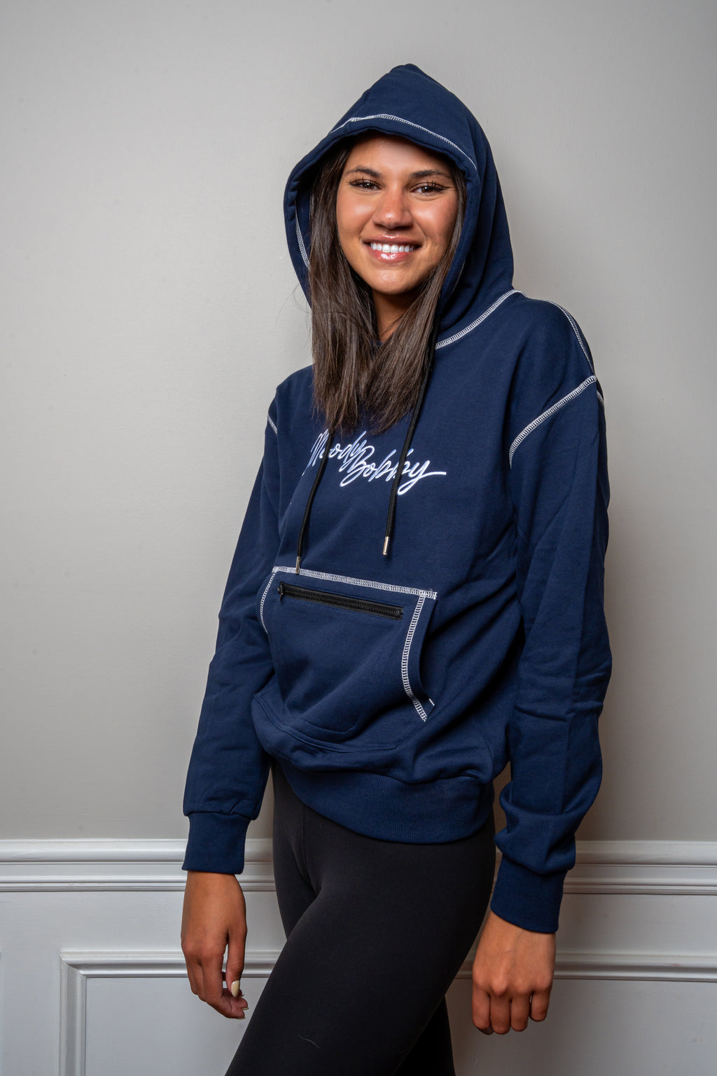 Dark Blue Signature Contrast Stitch Hoodie