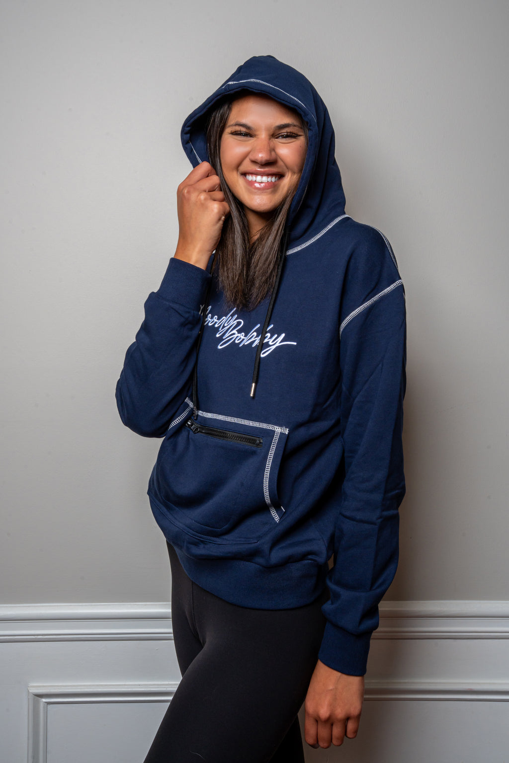 Dark Blue Signature Contrast Stitch Hoodie