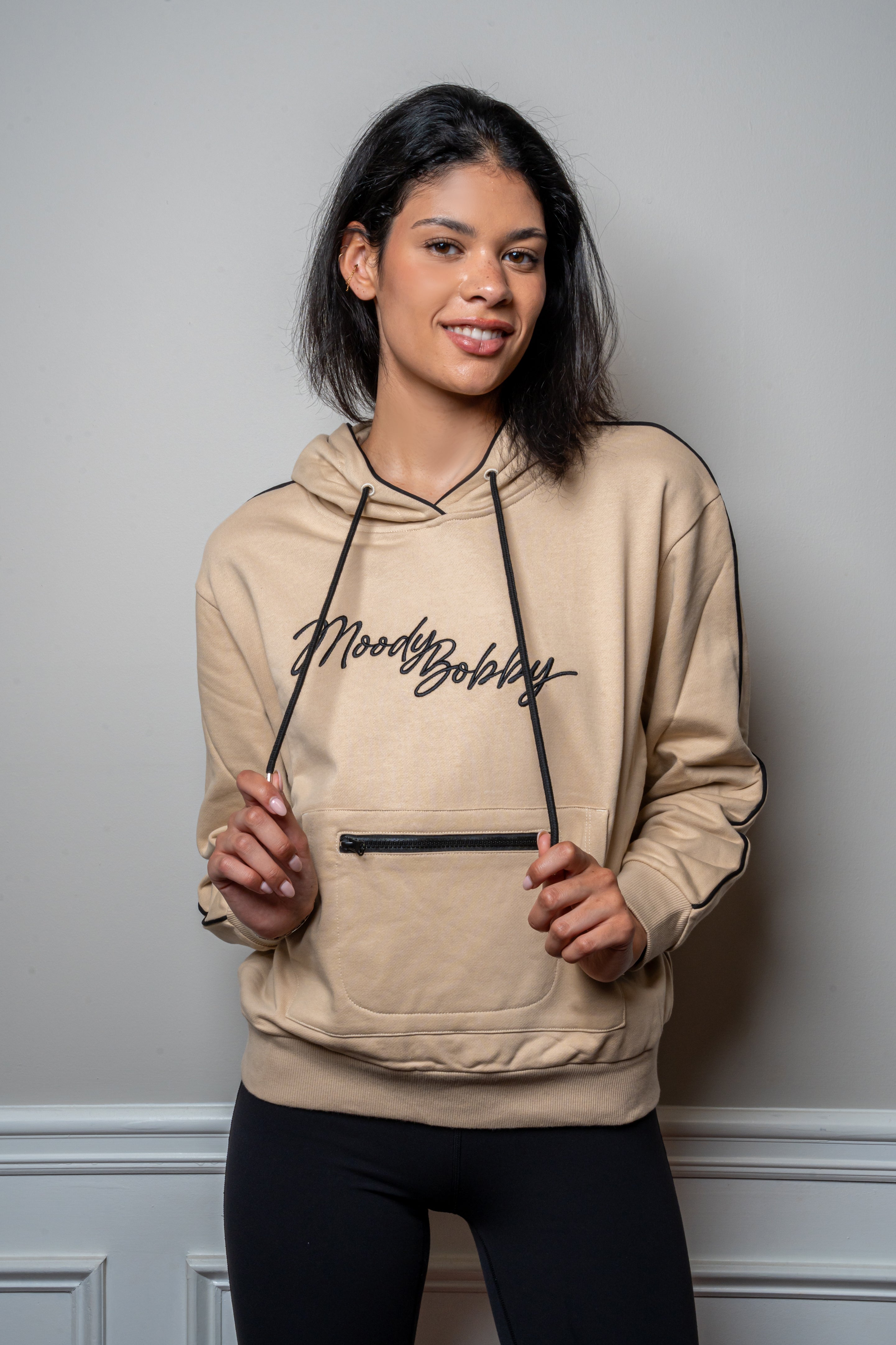 Warm Cream Signature Black Trim Hoodie