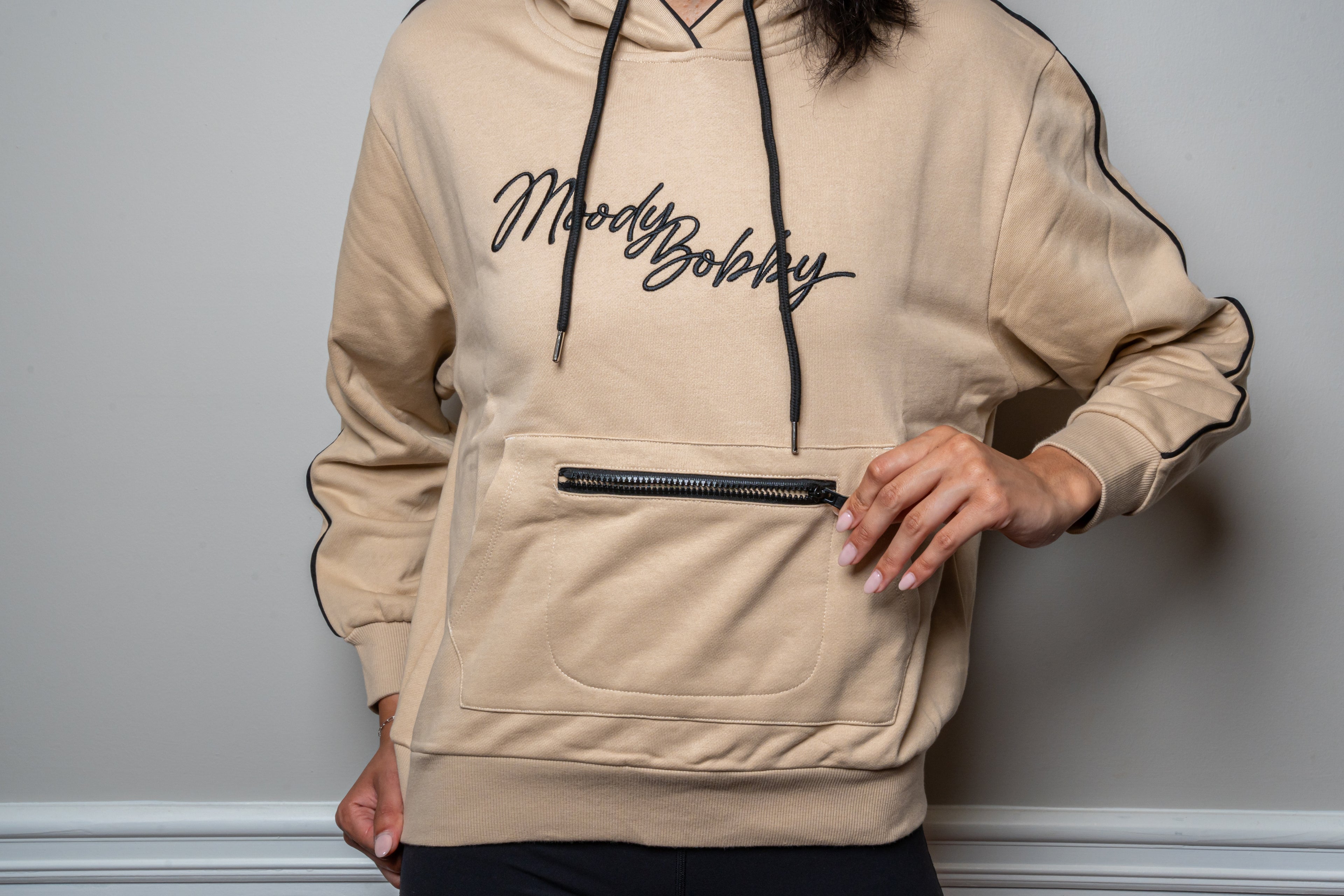 Warm Cream Signature Black Trim Hoodie