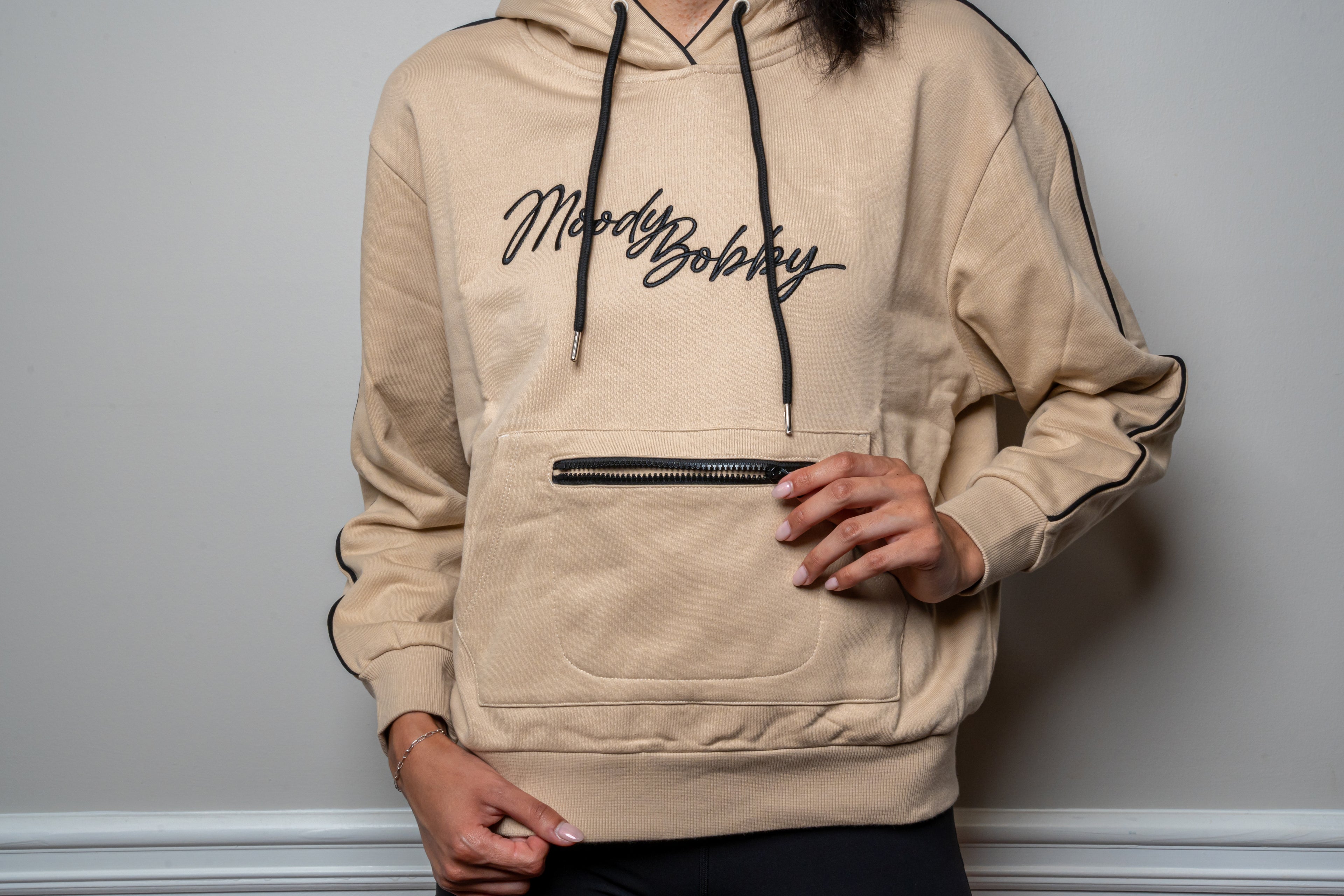 Warm Cream Signature Black Trim Hoodie