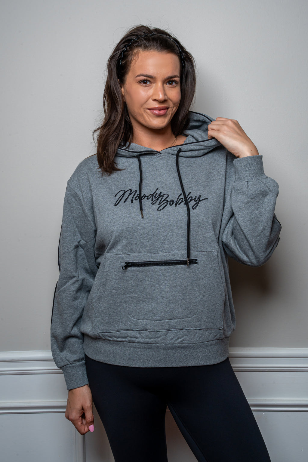Deep Gray Signature Black Trim Hoodie