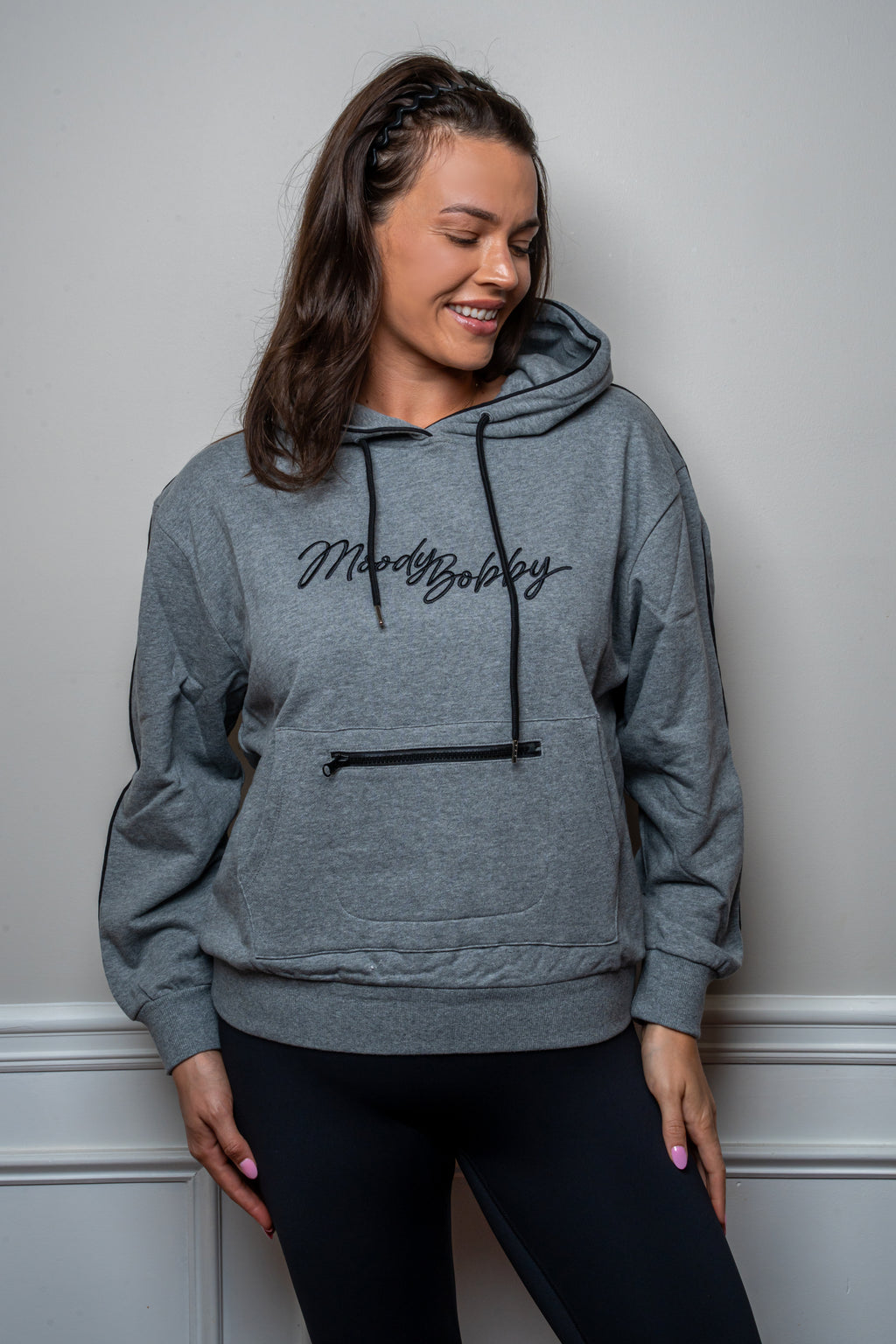 Deep Gray Signature Black Trim Hoodie
