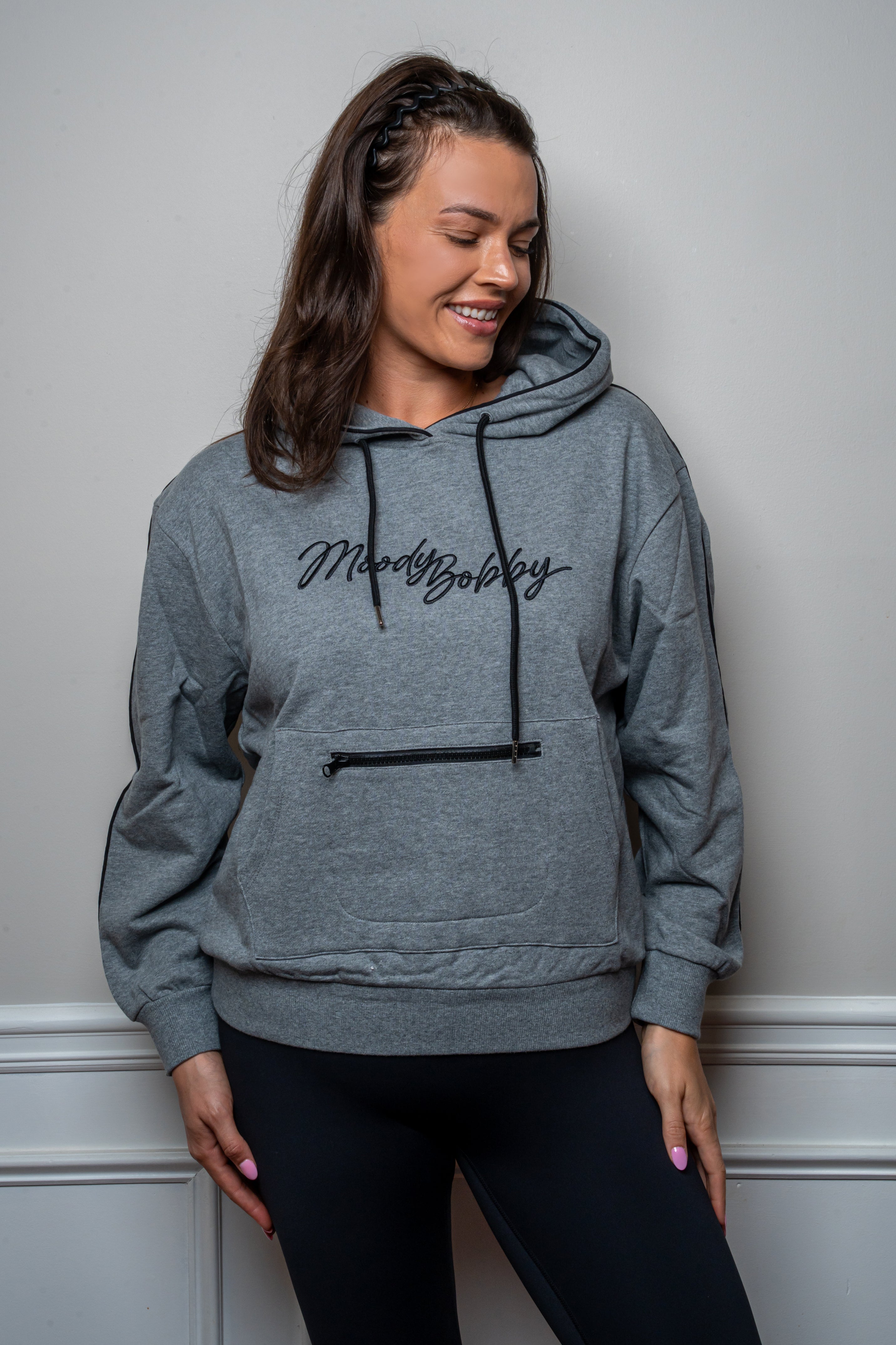 Deep Gray Signature Black Trim Hoodie
