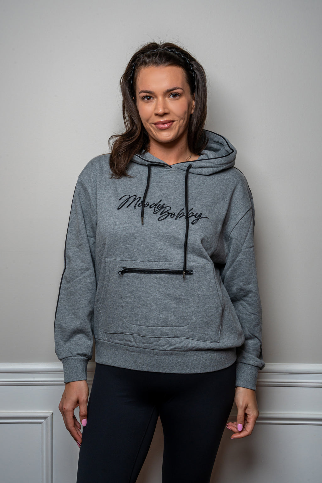 Deep Gray Signature Black Trim Hoodie